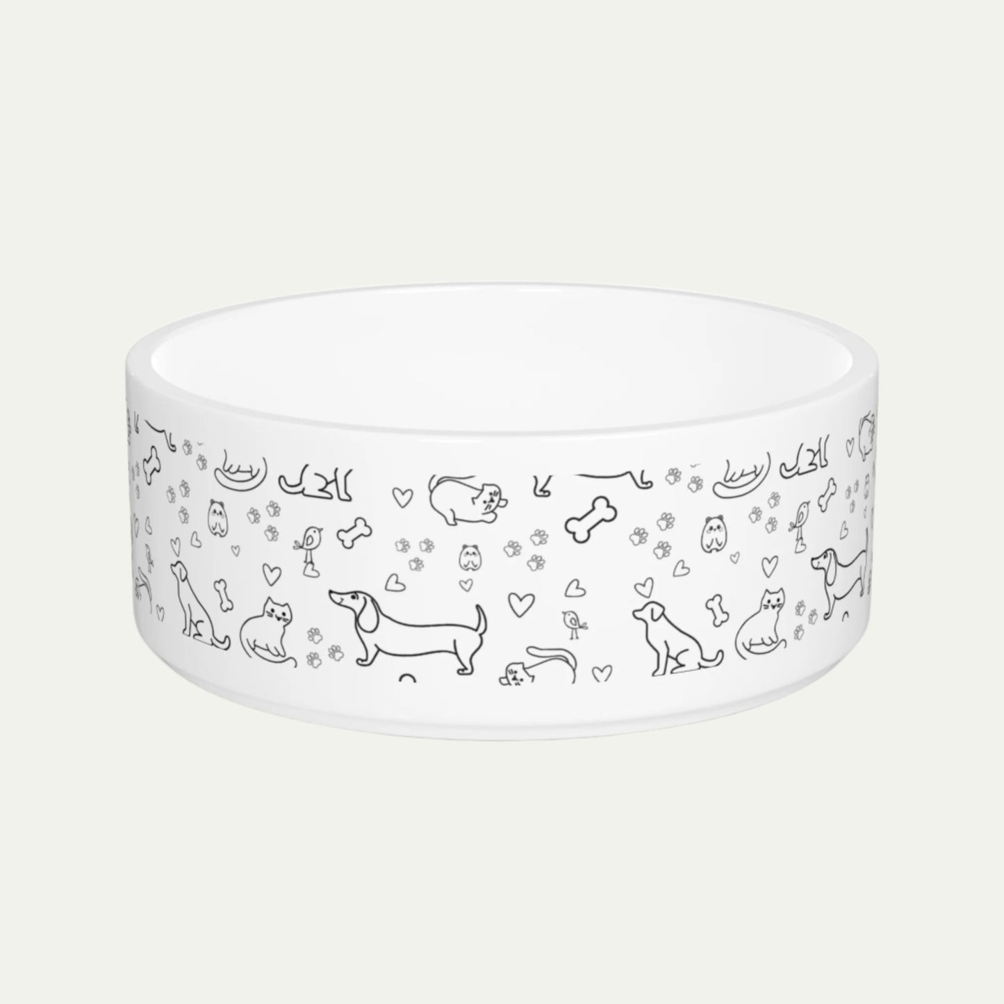 16 oz Ceramic Pet Bowl, Cute Pet Themed Pattern front