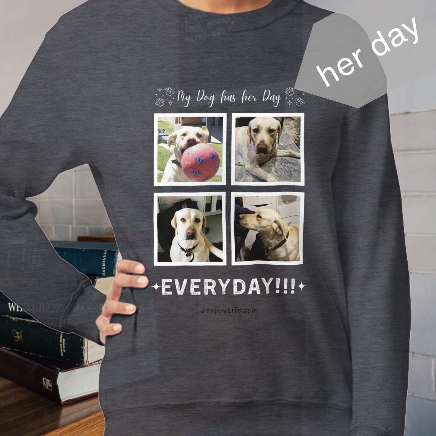 Custom Dog Photos on Crewneck Sweatshirt, Funny Sweatshirt for Dog Owners her day dark heather grey