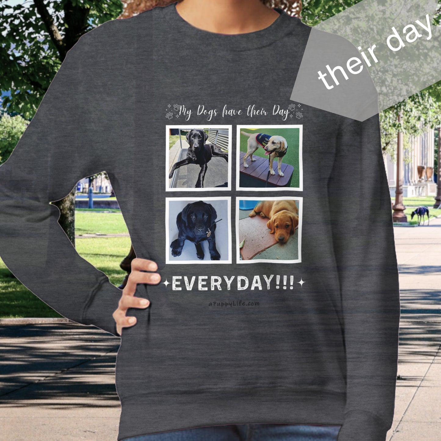 Custom Dog Photos on Crewneck Sweatshirt, Funny Sweatshirt for Dog Owners their day Dark Heather Grey