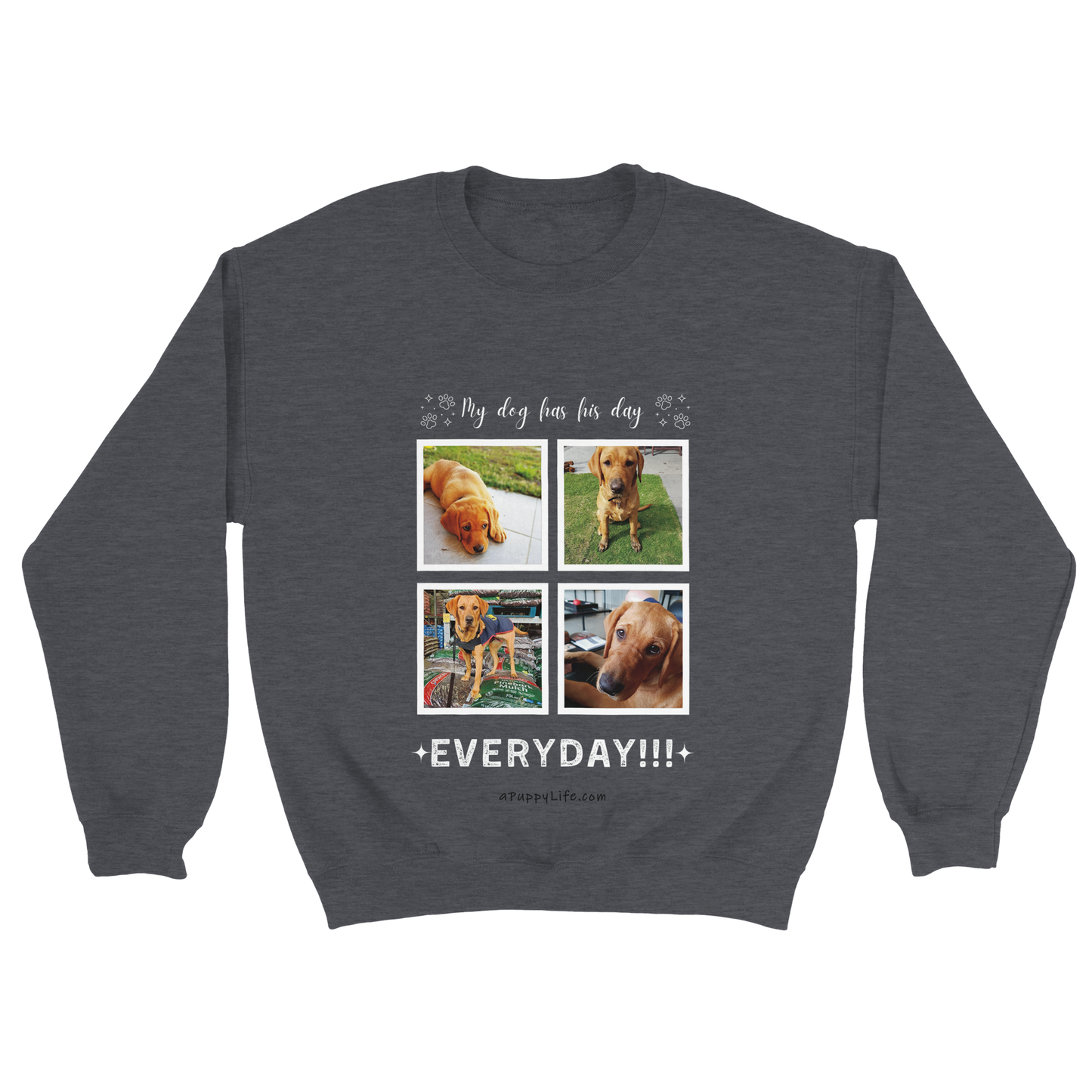 Custom Dog Photos on Crewneck Sweatshirt, Funny Sweatshirt for Dog Owners his day Dark Heather Grey