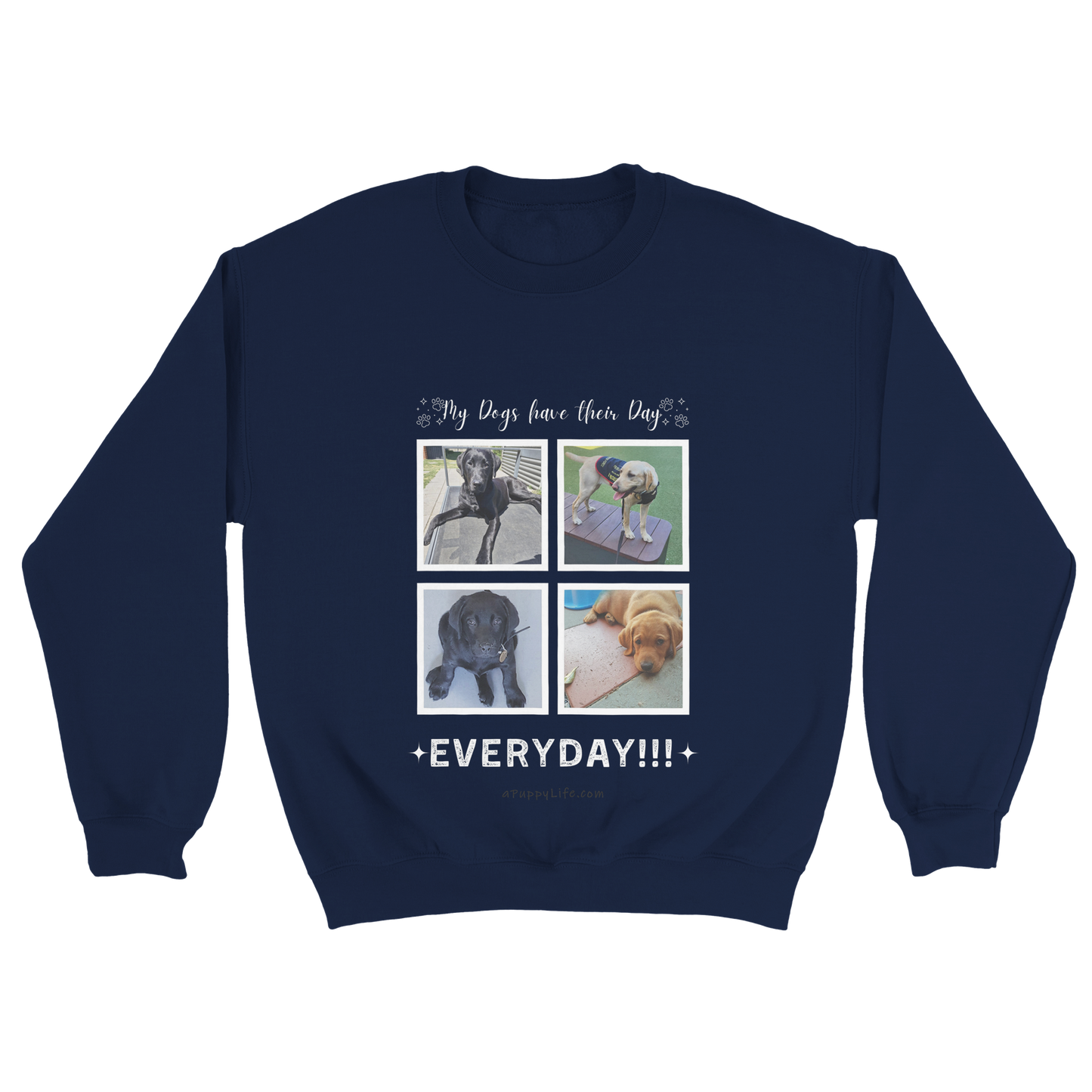 Custom Dog Photos on Crewneck Sweatshirt, Funny Sweatshirt for Dog Owners their day Navy