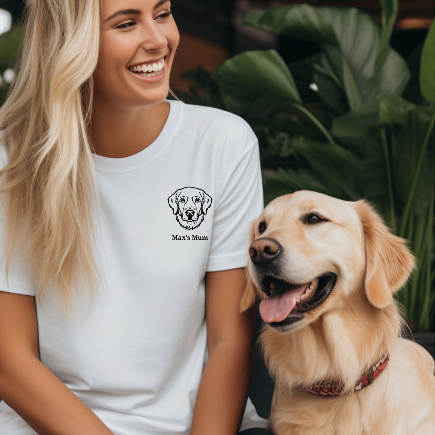 Custom Embroidered Dog Breed and Name T-shirt context white