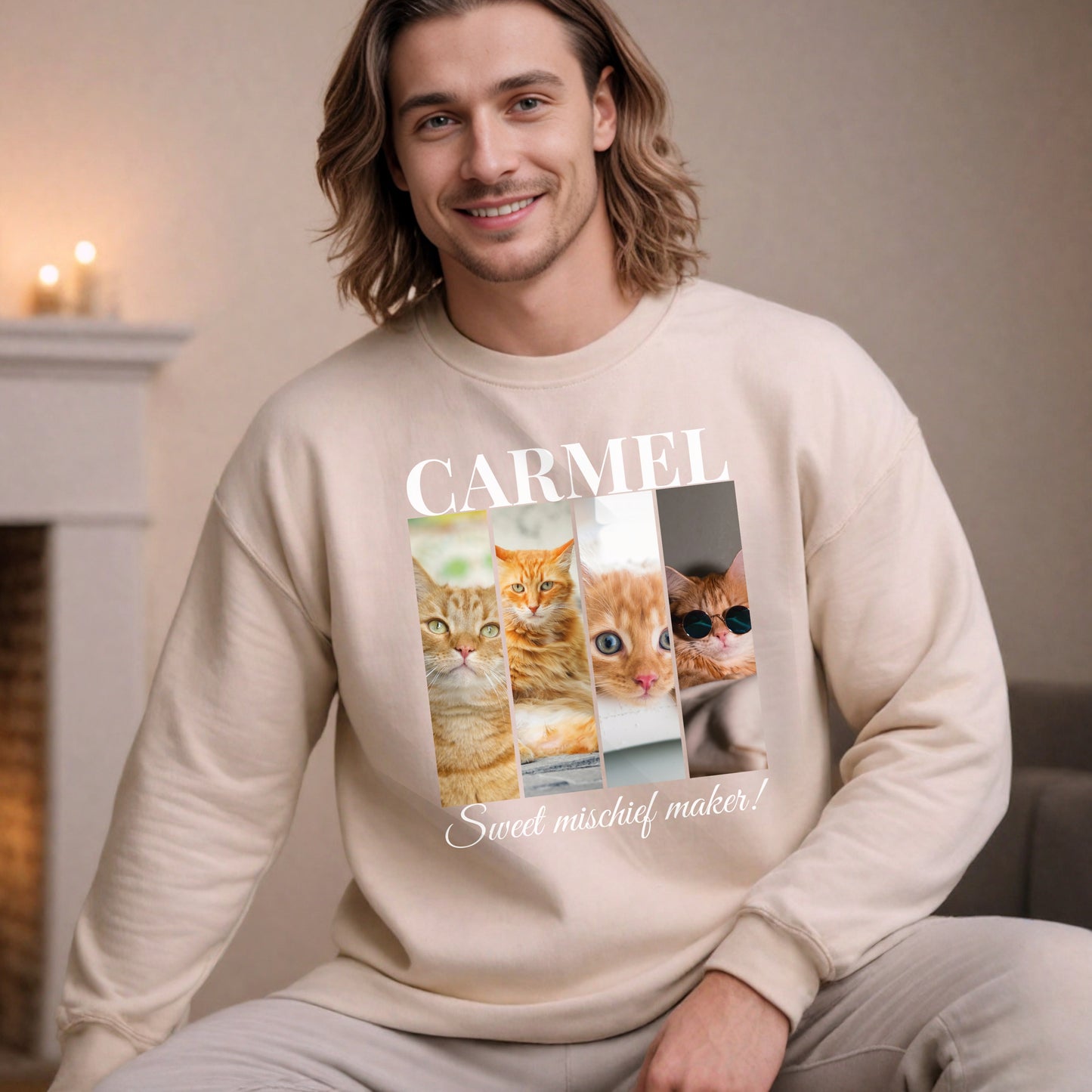 Custom Pet 4 Photo SweatShirt – Elegant Design with Personalization Options context sand beige