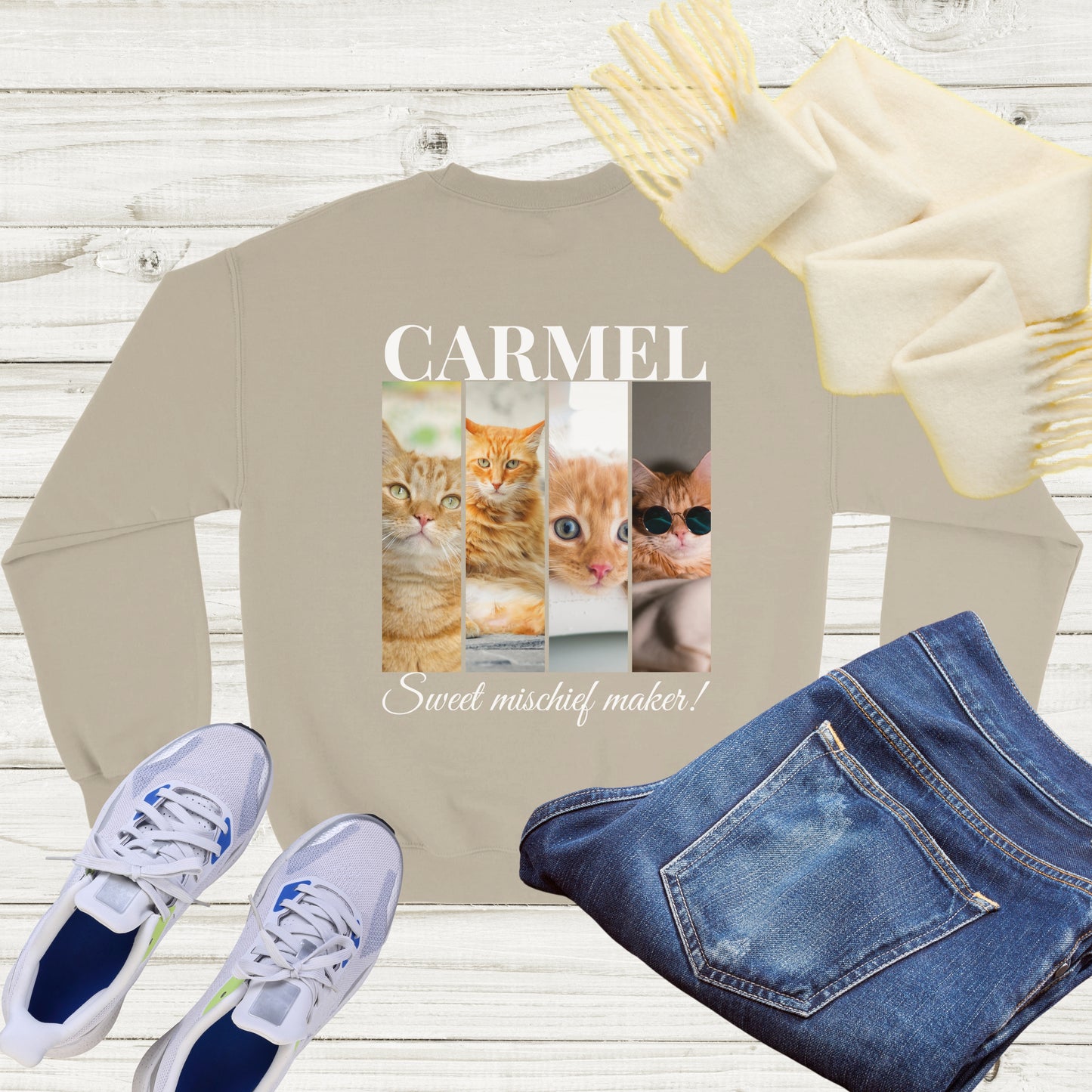 Custom Pet 4 Photo SweatShirt – Elegant Design with Personalization Options sand