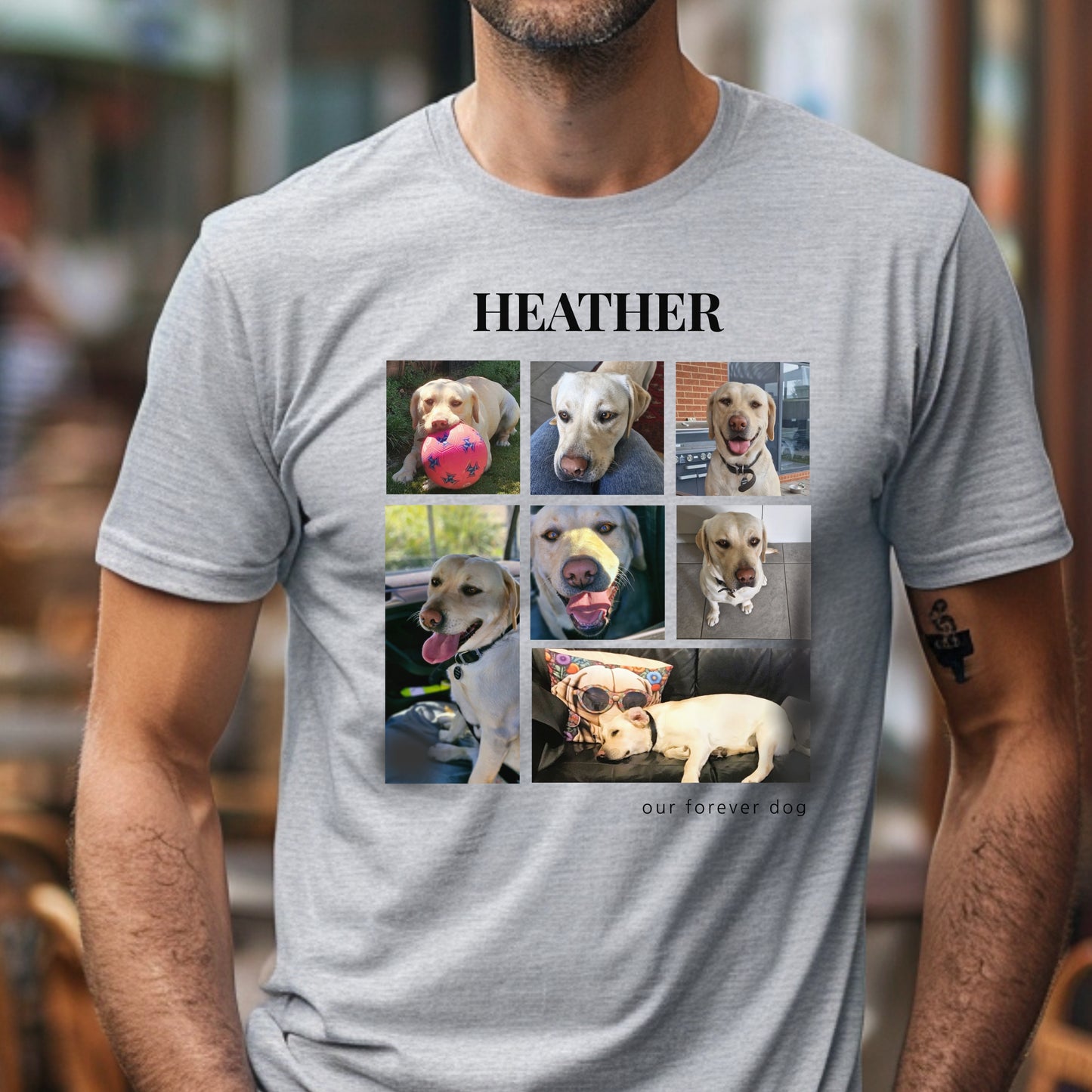 Custom Pet Photo Collage T-Shirt – Personalize with 7 Photos & Your Pet's Name context Athletic Heather -Grey