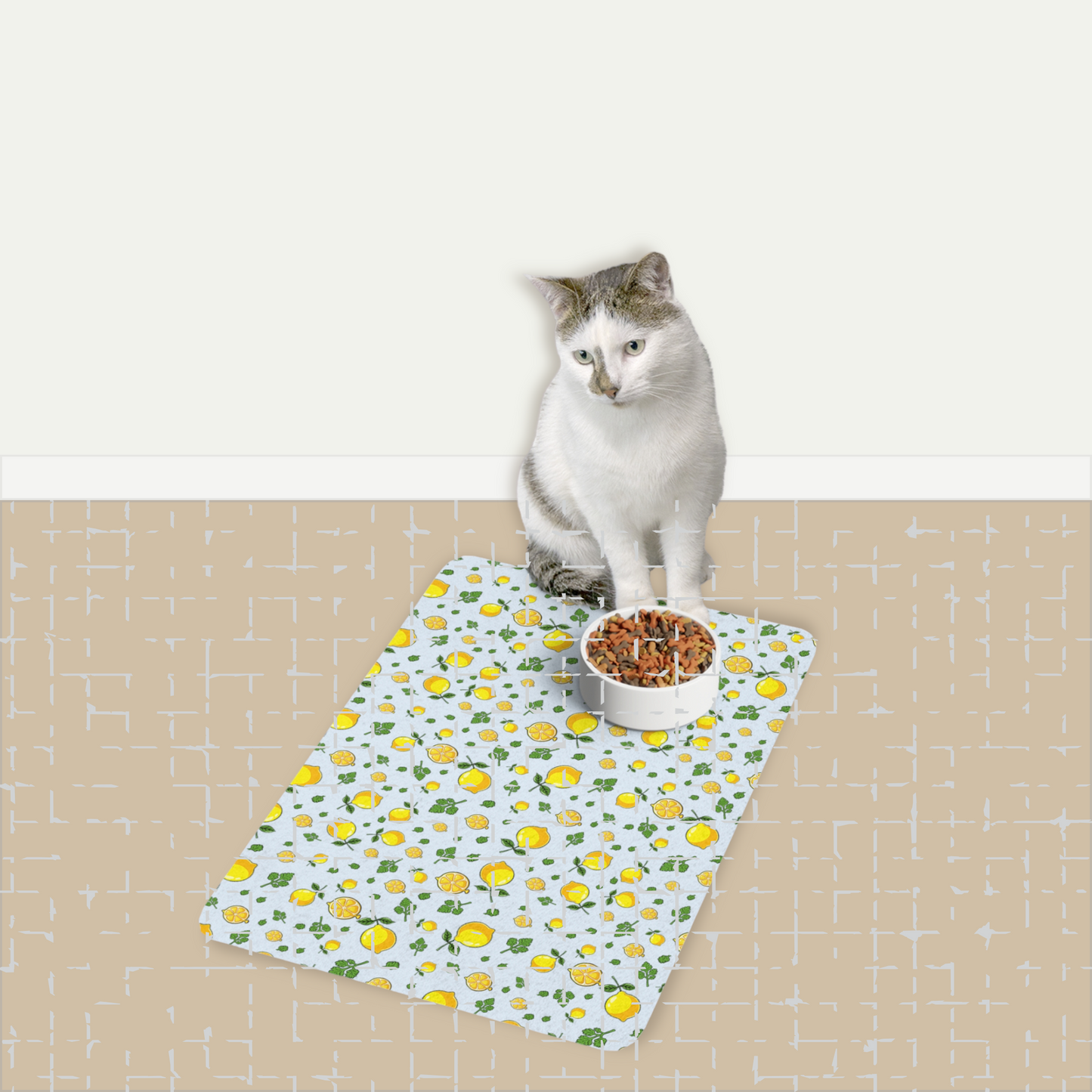 Don't Be a Sour Puss, Pet Food Mat (12x18) Lemon Pattern