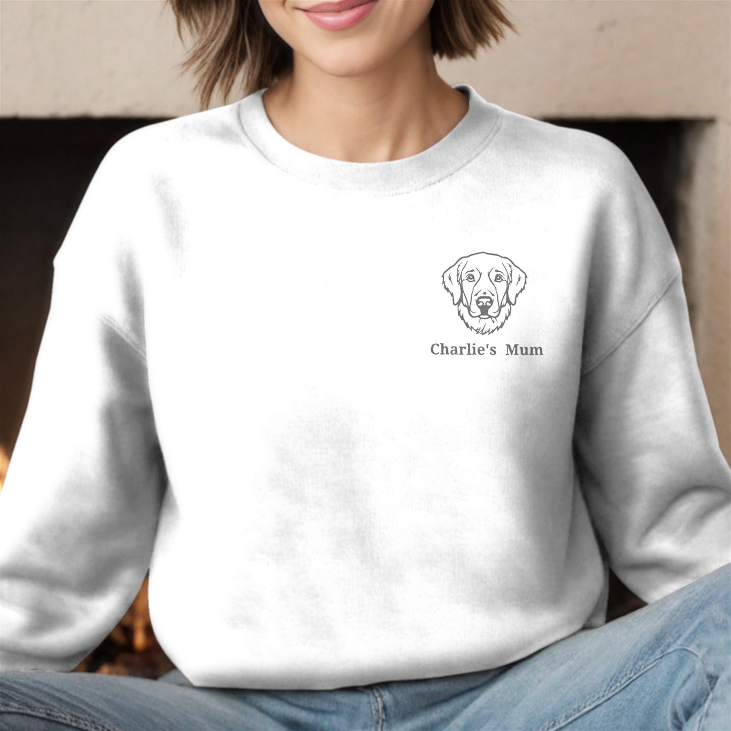 Embroidered Classic Crewneck Sweatshirt | Customize Dog Breed and Name Context White