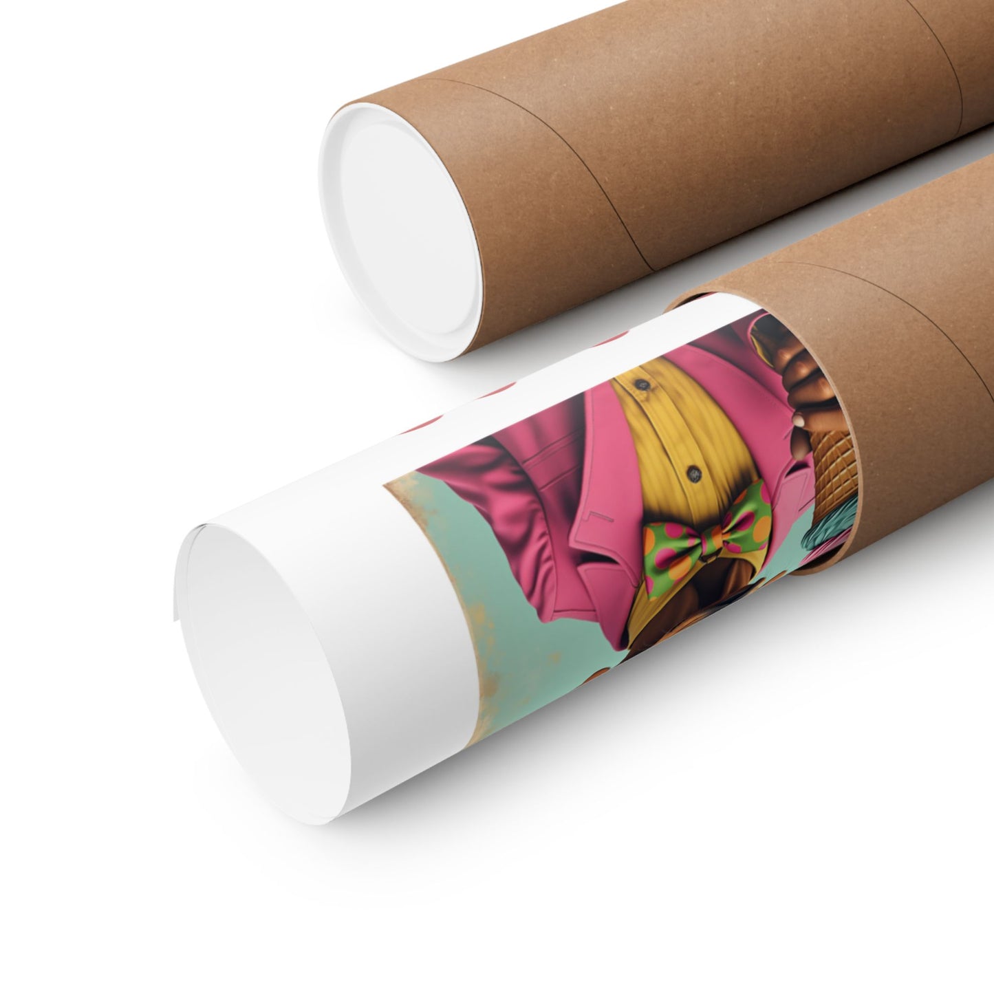 Roll of paper with a colorful design on a white background