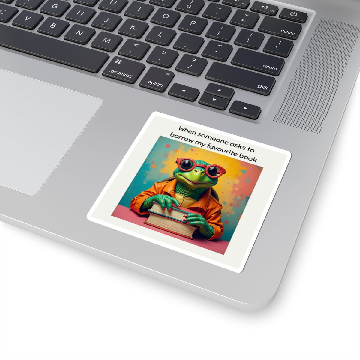 Funny Book Lover Turtle Kiss-Cut Stickers - Borrow My Favourite Book Design context