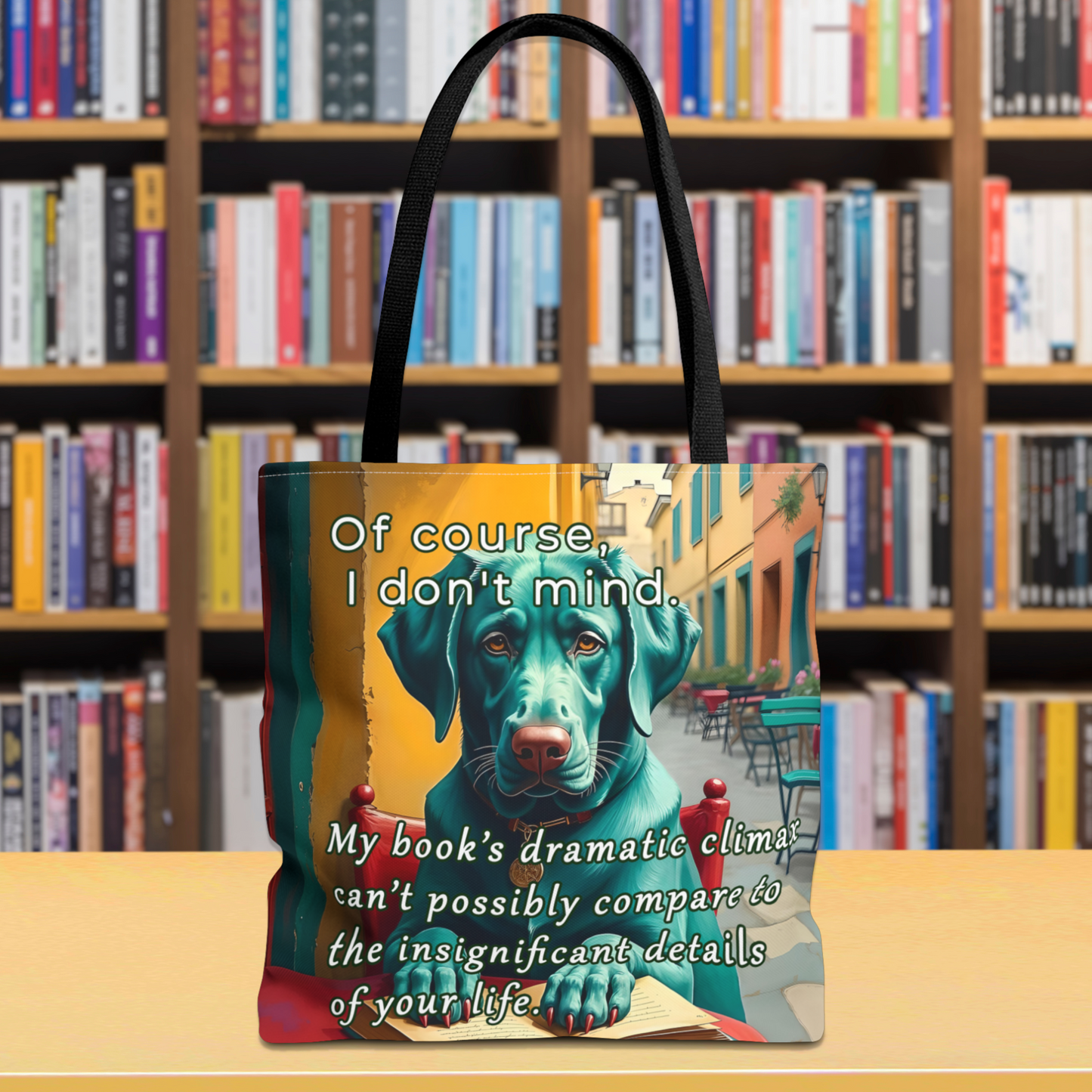 Funny Sarcastic Canvas Book Bag Bold Colors Bookish Meme with Dog context Library
