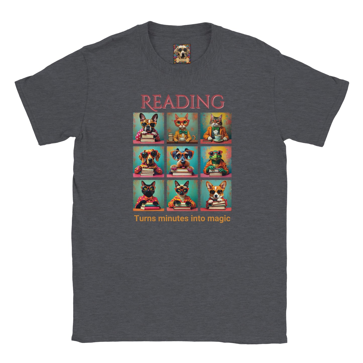 Kids Whimsical Book Quote Reading Aesthetic Graphic T-shirt - for Young Book Worms Dark Heather