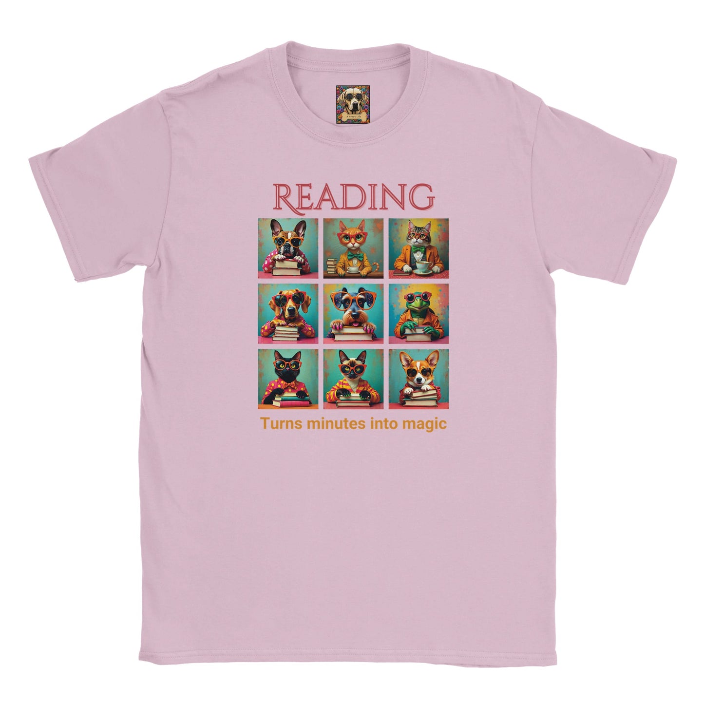 Kids Whimsical Book Quote Reading Aesthetic Graphic T-shirt - for Young Book Worms Light Pink