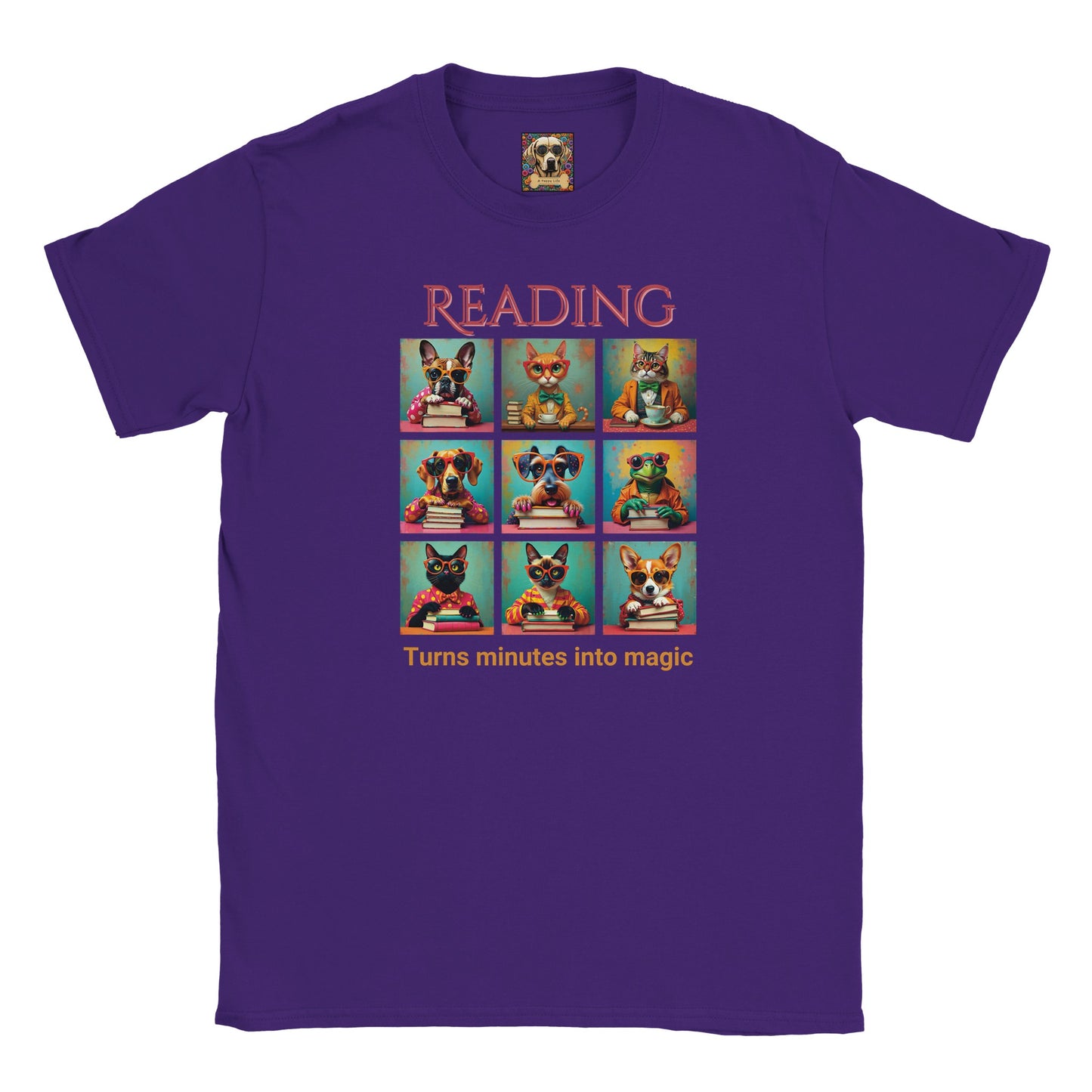 Kids Whimsical Book Quote Reading Aesthetic Graphic T-shirt - for Young Book Worms Purple