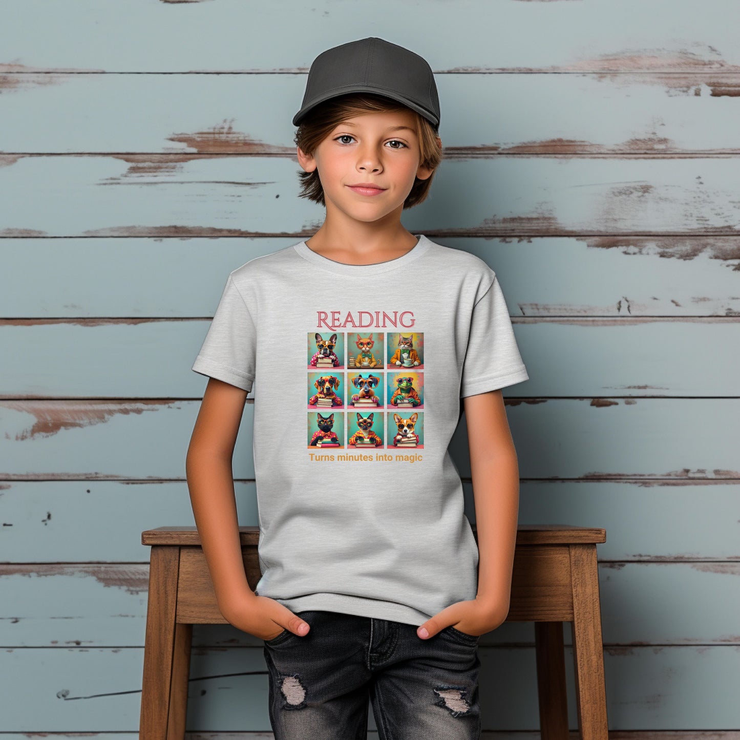 Kids Whimsical Book Quote Reading Aesthetic Graphic T-shirt - for Young Book Worms context Ash Grey
