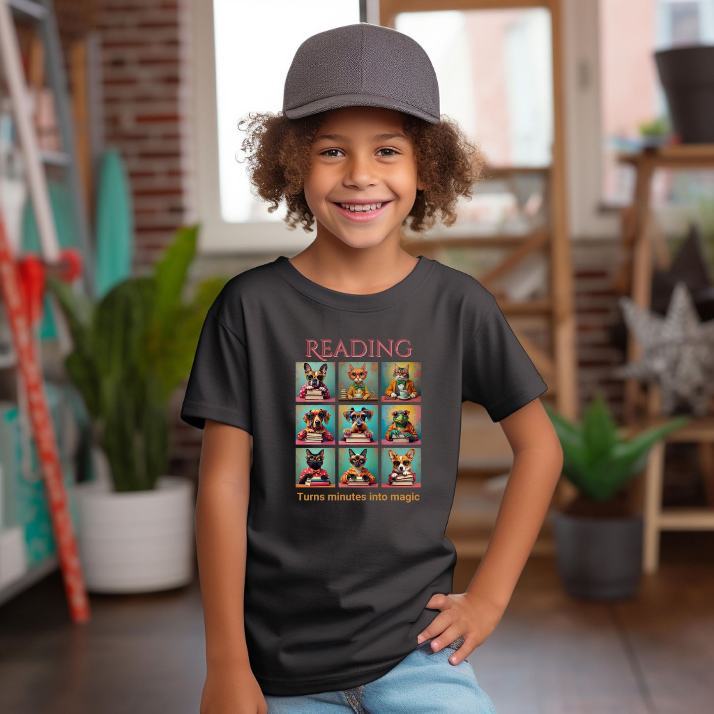 Kids Whimsical Book Quote Reading Aesthetic Graphic T-shirt - for Young Book Worms context Dark Heather