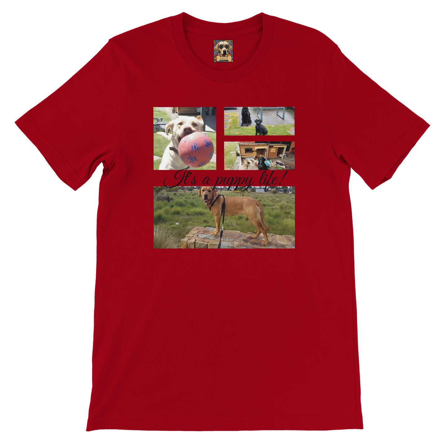 Modern Elegant Personalized Photo Collage Cotton T-shirt context red black text