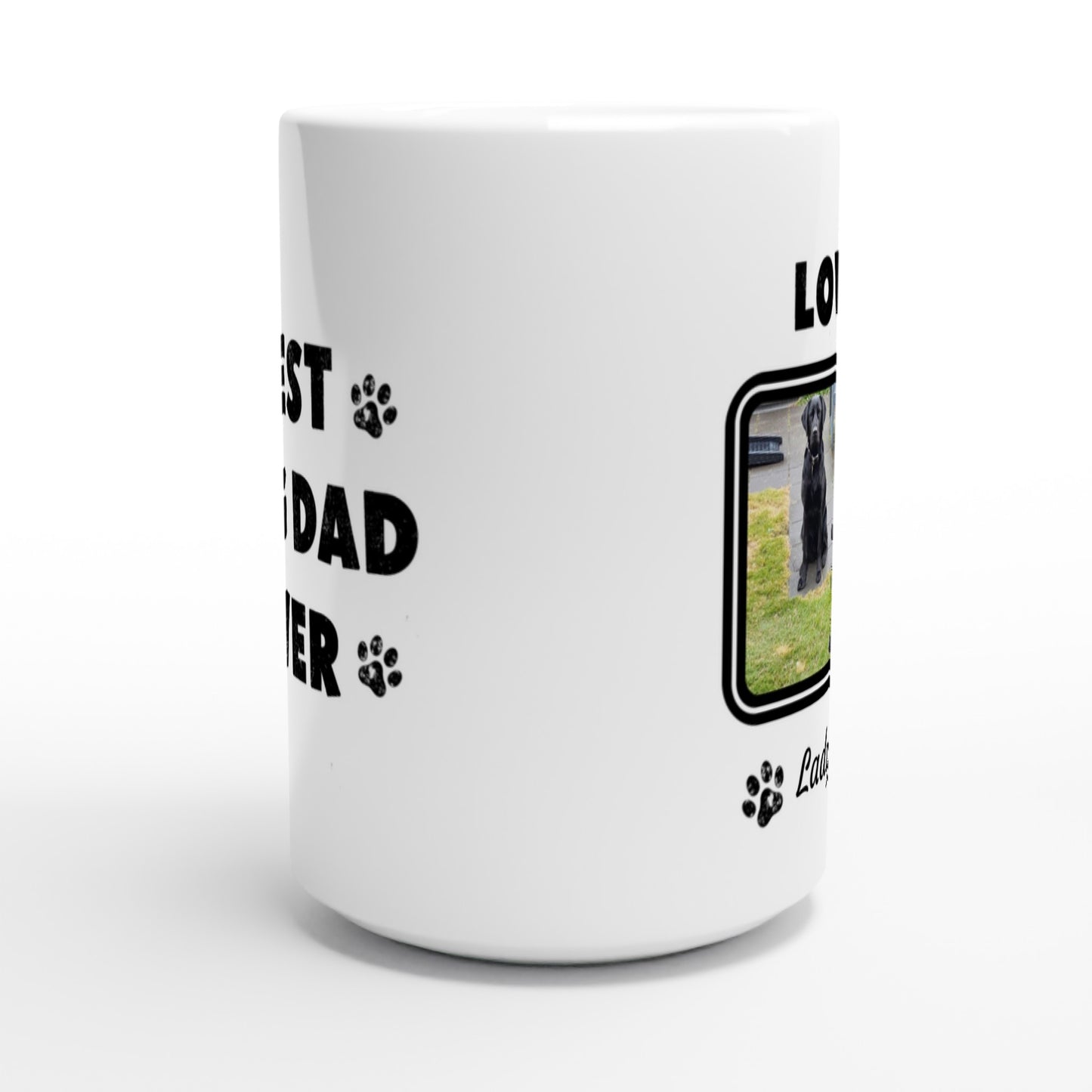 Personalized Best Dog Dad Ever Mug – Custom Photo & Name Gift for Father's Day - 15oz Ceramic Mug handle away from viewer