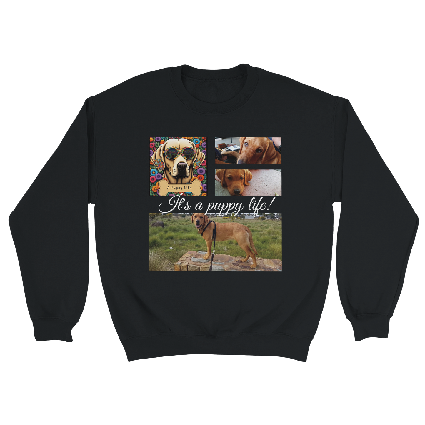Personalized Photo Collage Pet Sweatshirt – Stylish, Cozy & Uniquely Yours black with white text