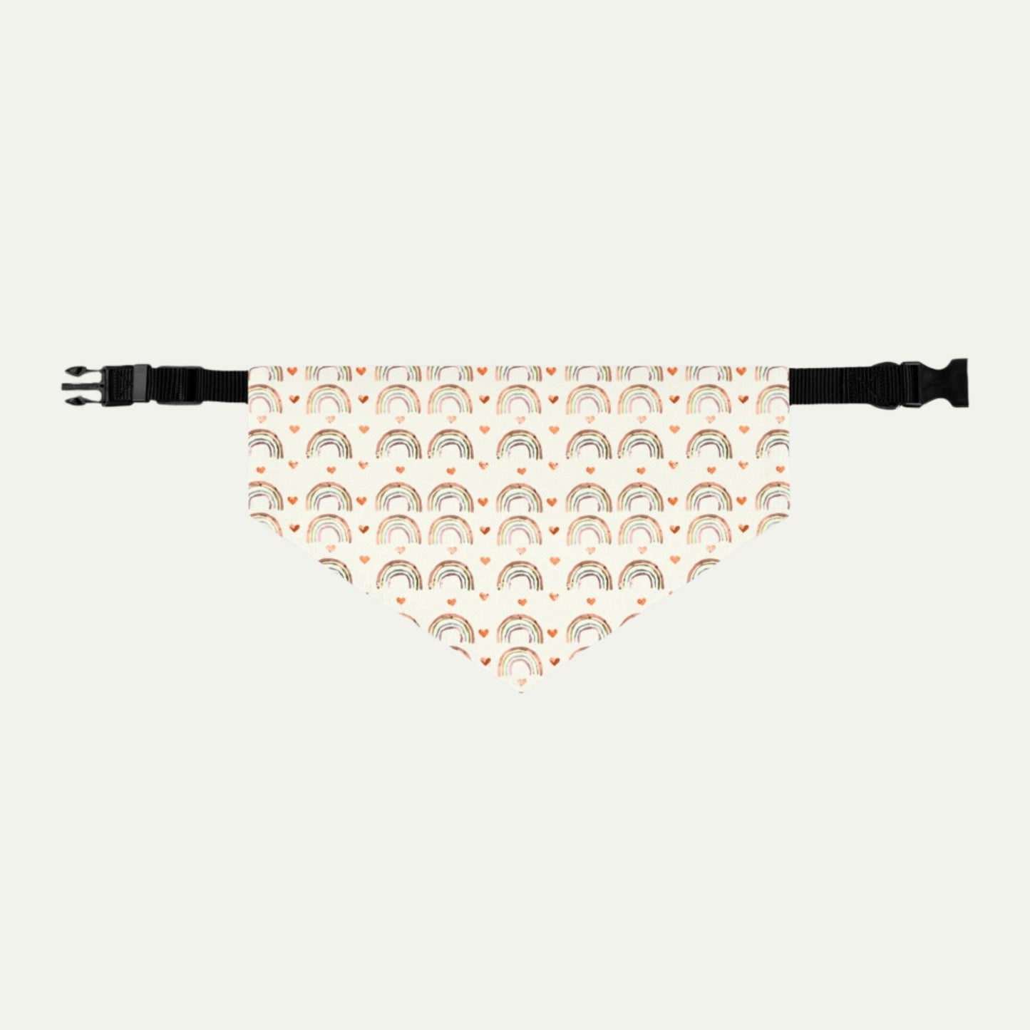 Pet Bandana Collar, Watercolor of Rainbows and Hearts, Cream Background L