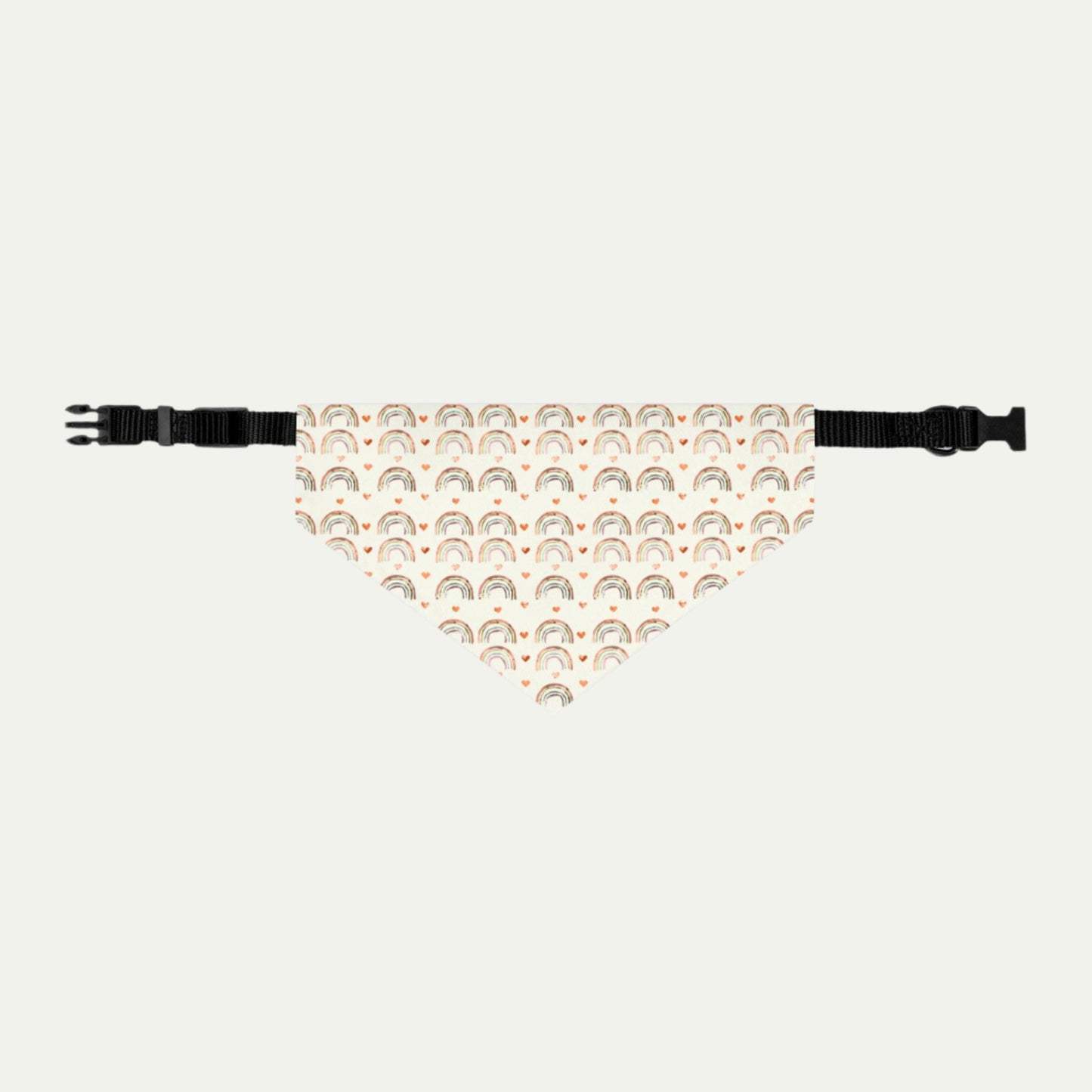 Pet Bandana Collar, Watercolor of Rainbows and Hearts, Cream Background M