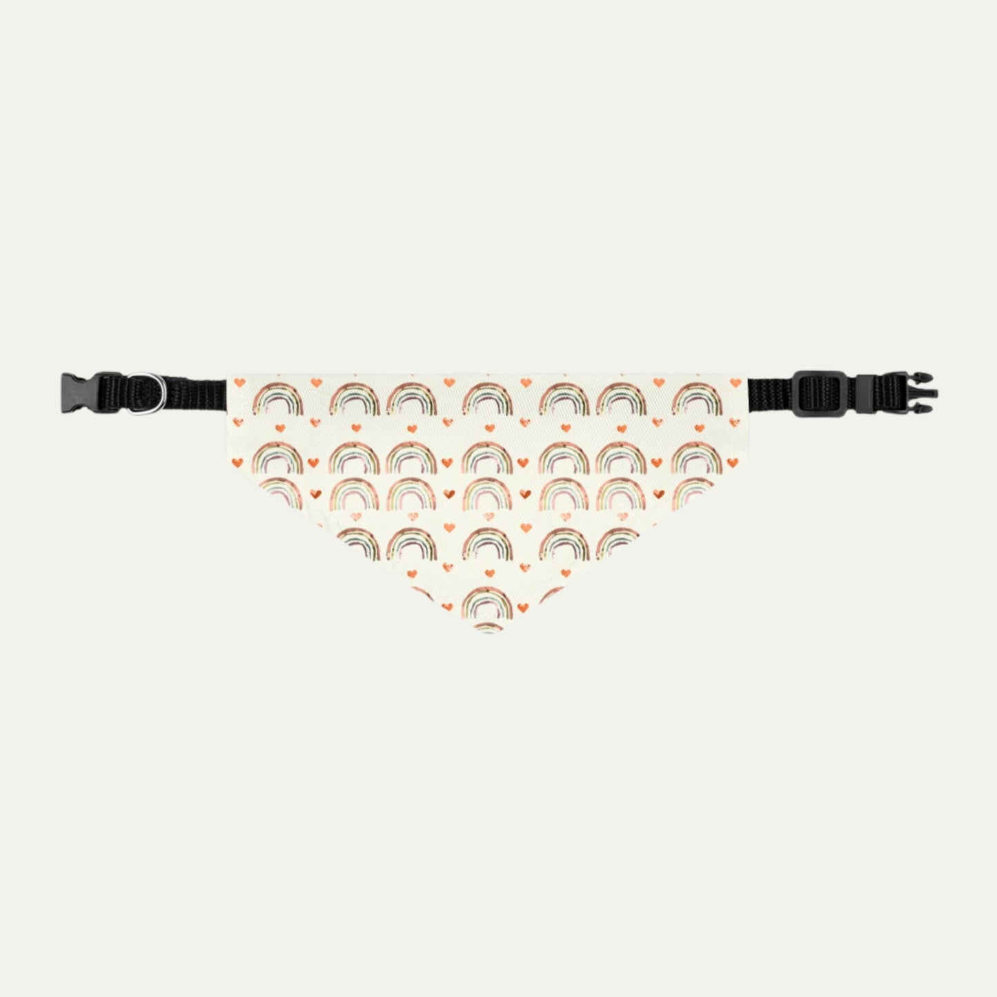 Pet Bandana Collar, Watercolor of Rainbows and Hearts, Cream Background S