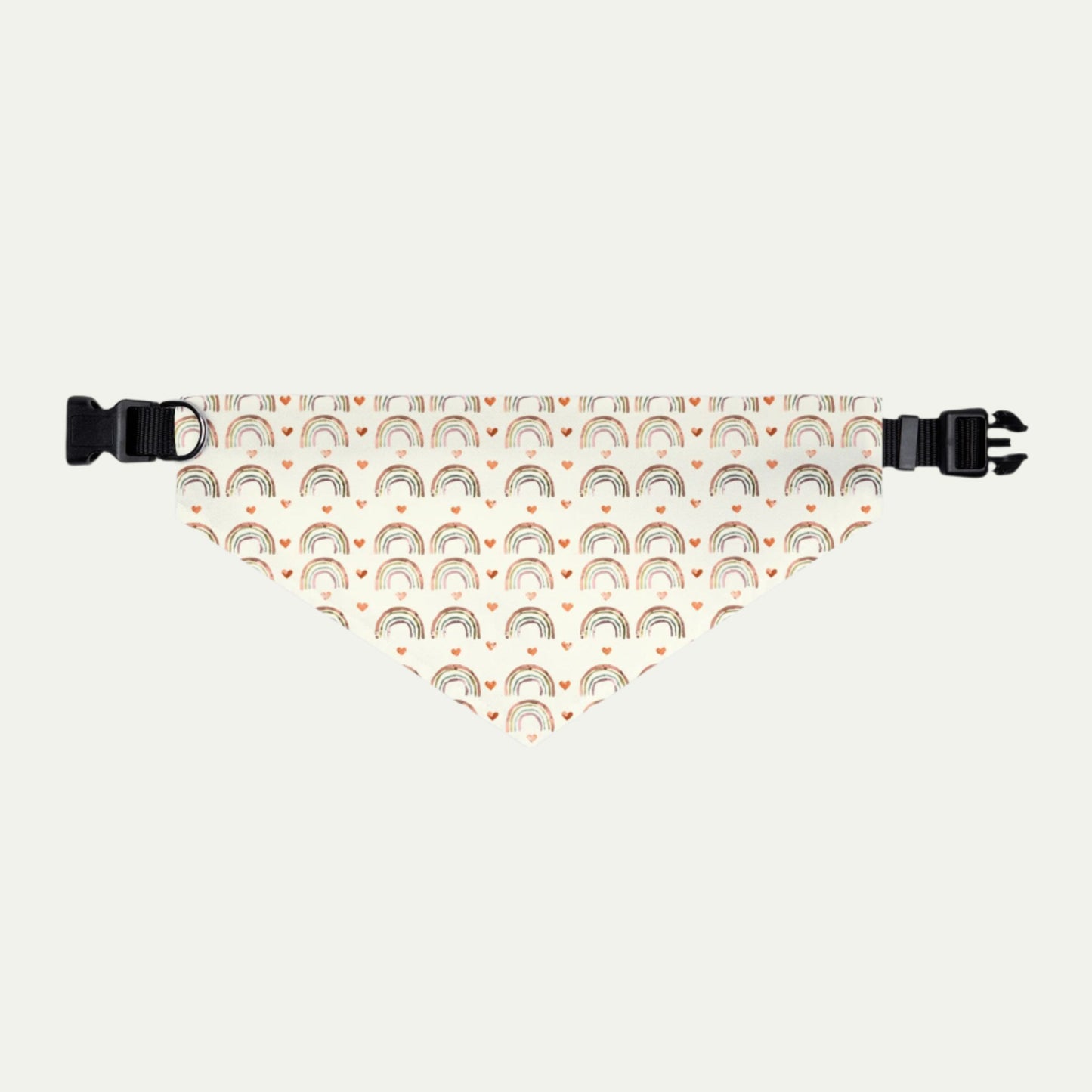 Pet Bandana Collar, Watercolor of Rainbows and Hearts, Cream Background XL