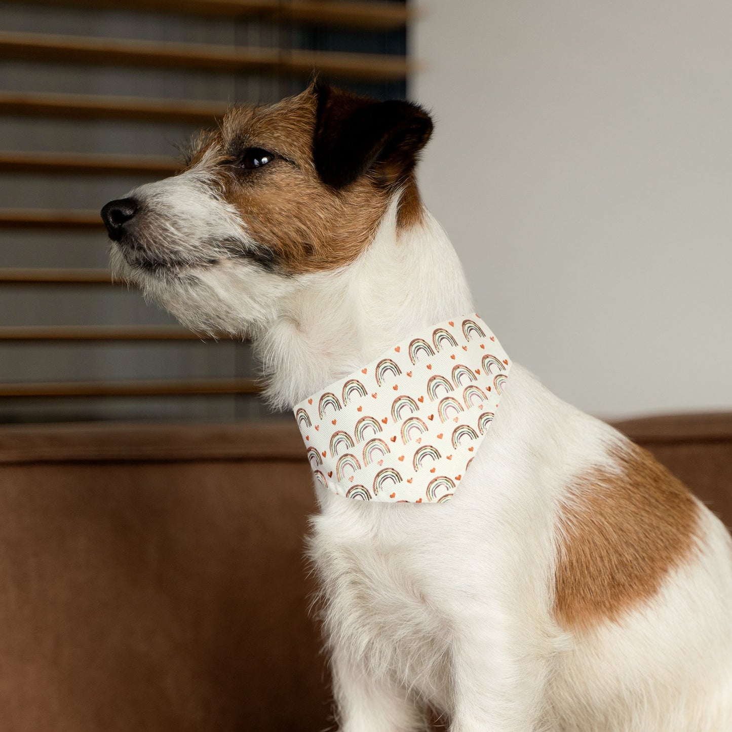 Pet Bandana Collar, Watercolor of Rainbows and Hearts, Cream Background s context