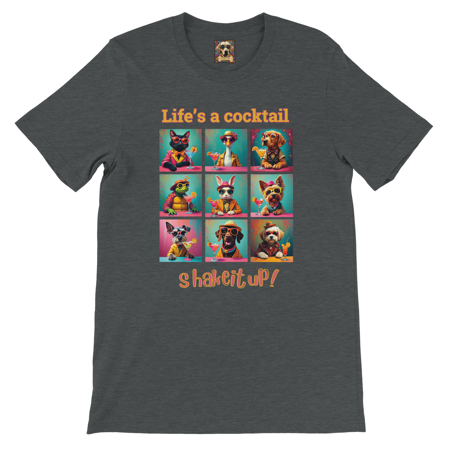 Vibrant Animal Cocktail T-Shirt – Fun Tee Design for Night Out Dark Heather Grey nb