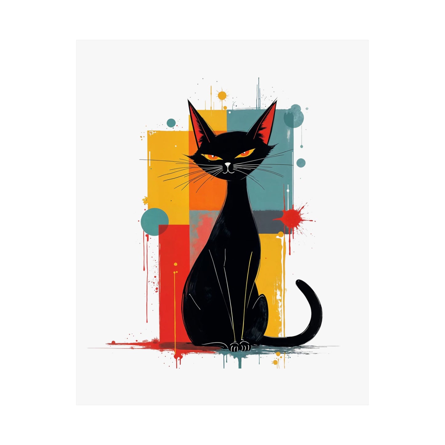 Vibrant Mid-Century Modern Cat Matte Vertical Poster - Statement Wall Decor 8 X 10 inches