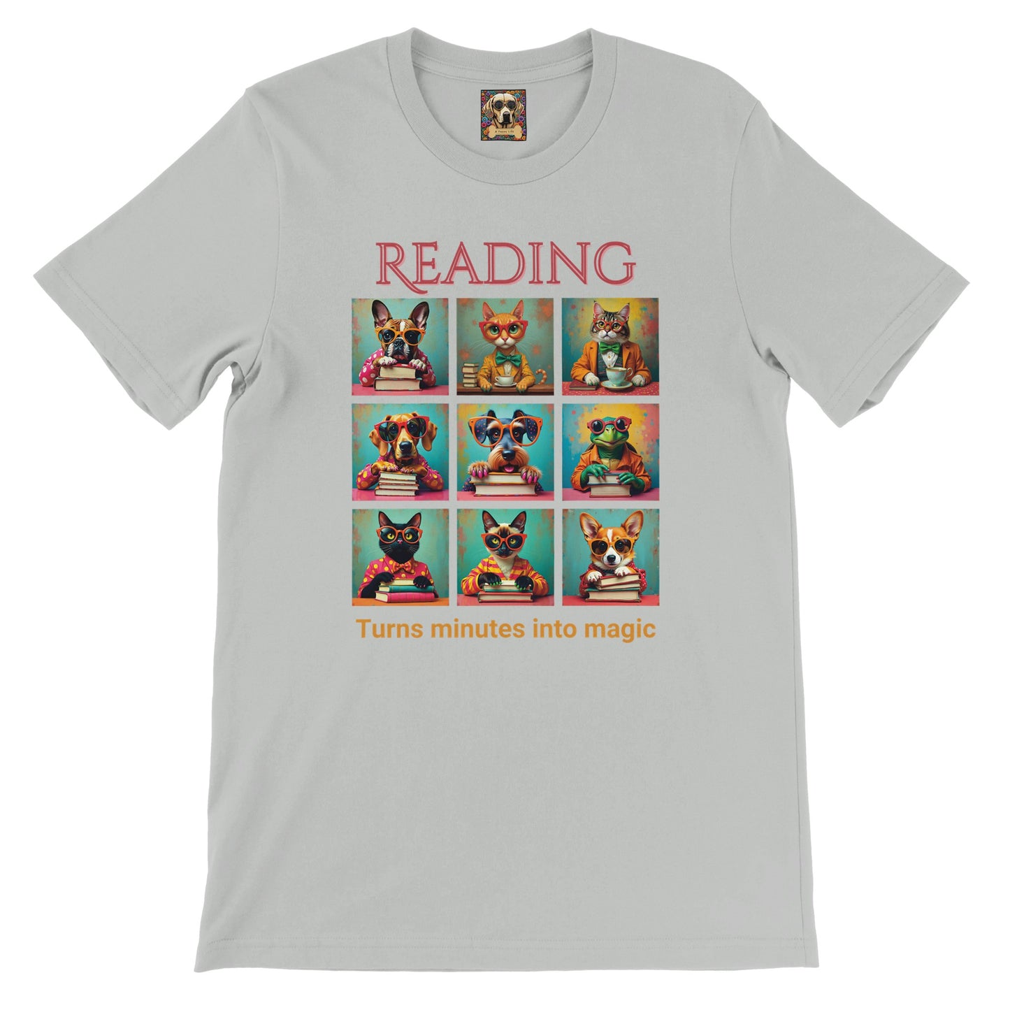 Whimsical Book Quote Reading Aesthetic Graphic T-Shirt – Vibrant Animal Design for Book Lovers Ash Grey