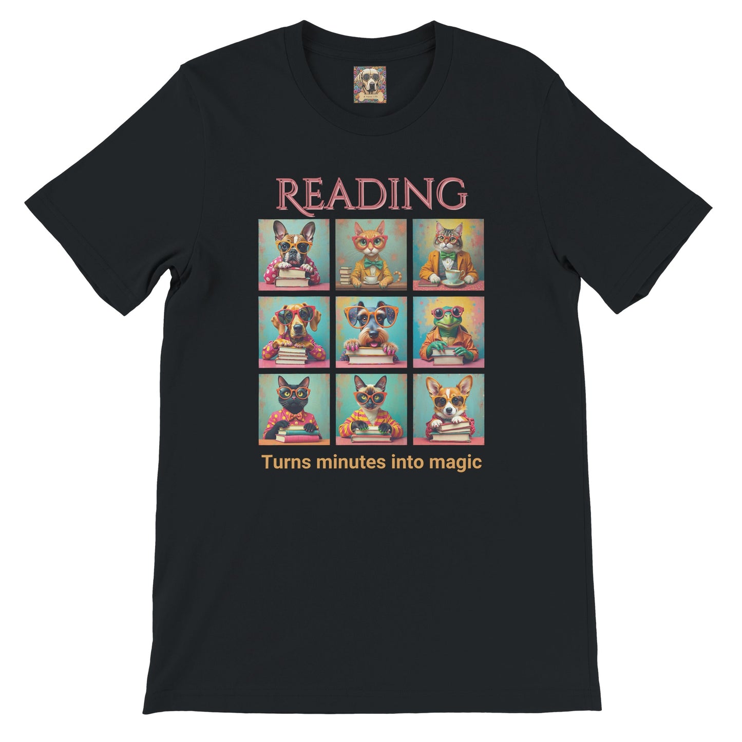 Whimsical Book Quote Reading Aesthetic Graphic T-Shirt – Vibrant Animal Design for Book Lovers Black
