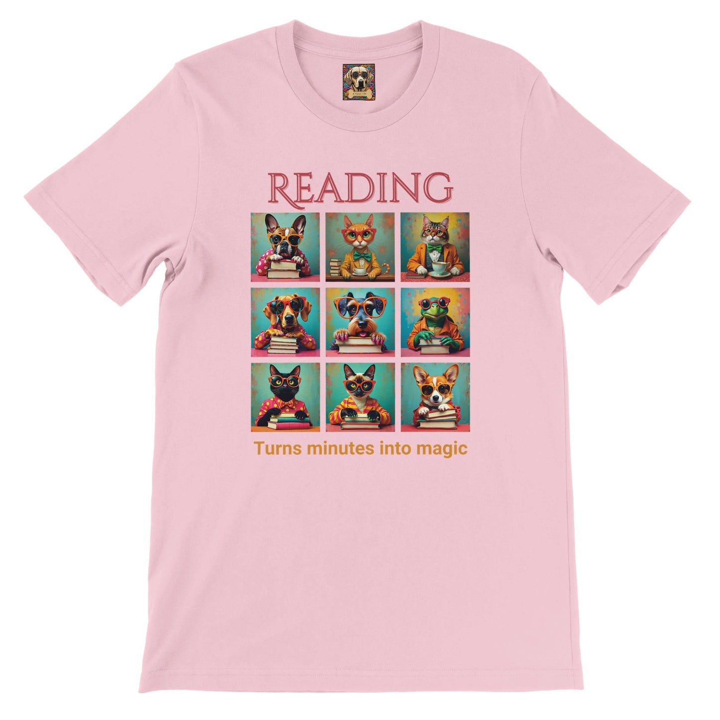 Whimsical Book Quote Reading Aesthetic Graphic T-Shirt – Vibrant Animal Design for Book Lovers Light Pink