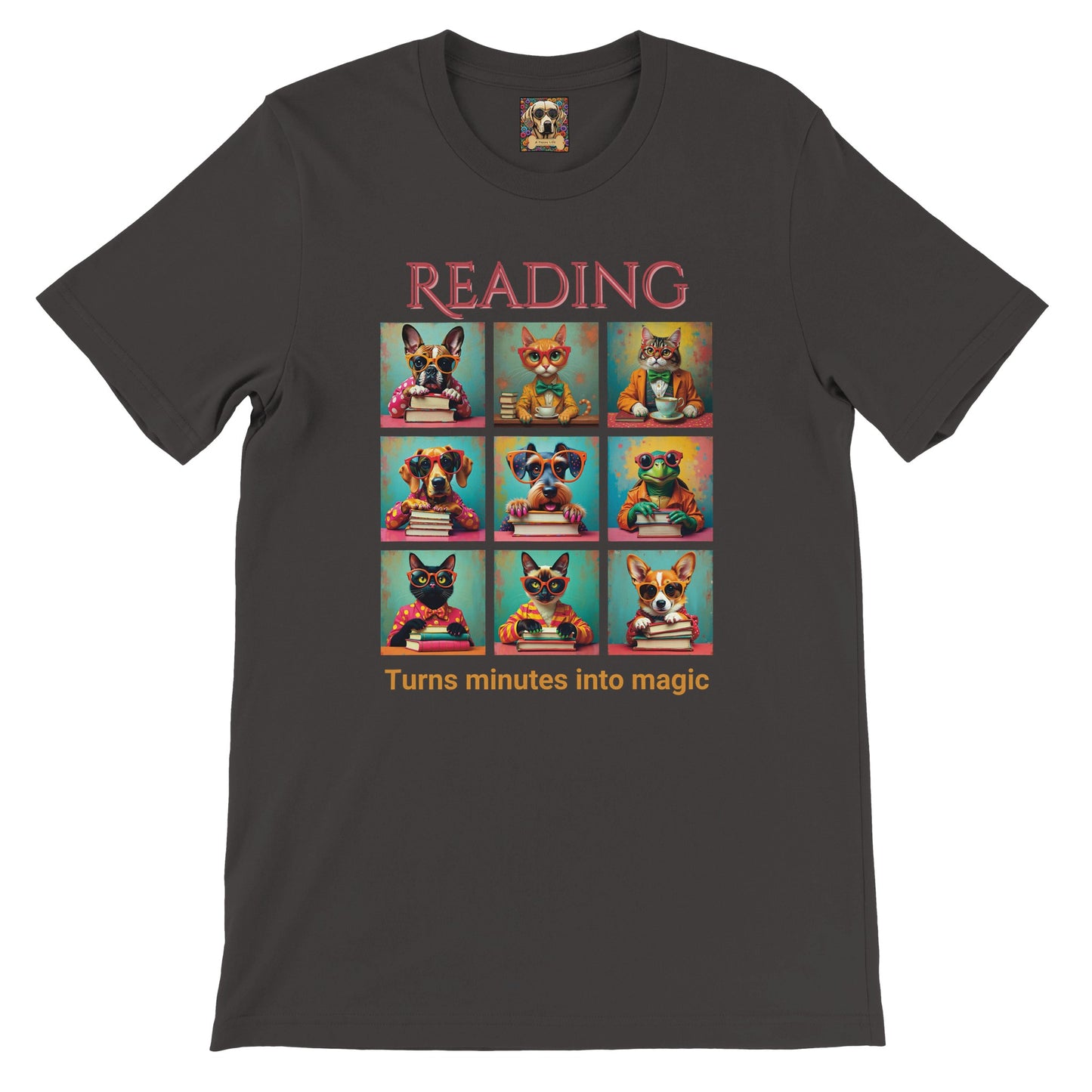 Whimsical Book Quote Reading Aesthetic Graphic T-Shirt – Vibrant Animal Design for Book Lovers Vintage Black
