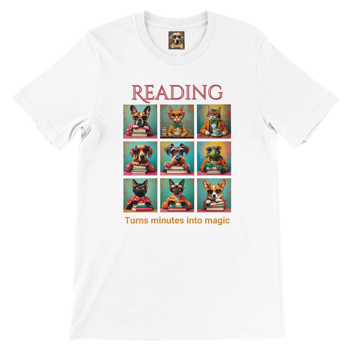 Whimsical Book Quote Reading Aesthetic Graphic T-Shirt – Vibrant Animal Design for Book Lovers white