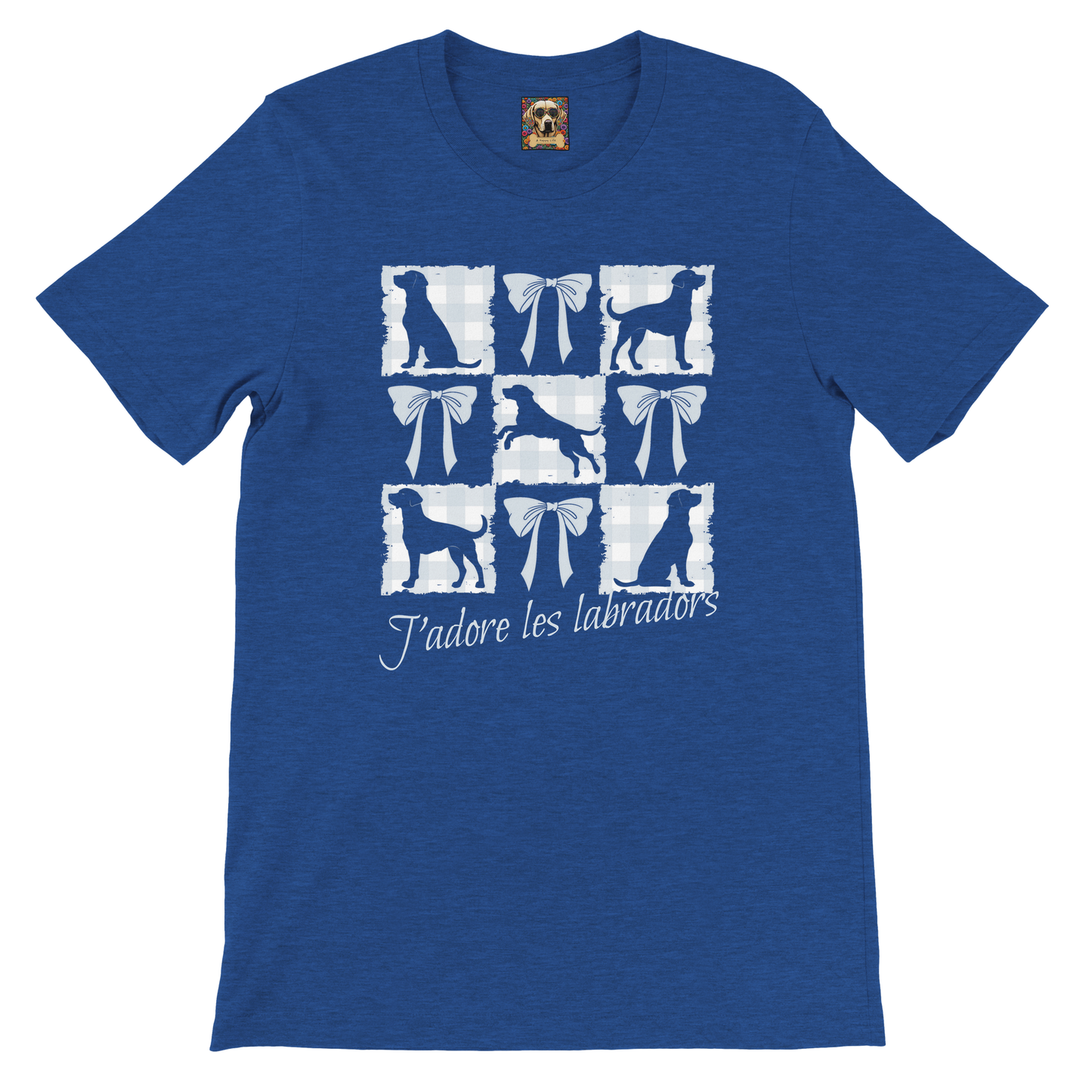 Vintage-Inspired Coquette Tee – Labradors, Bows & Powder Blue Gingham