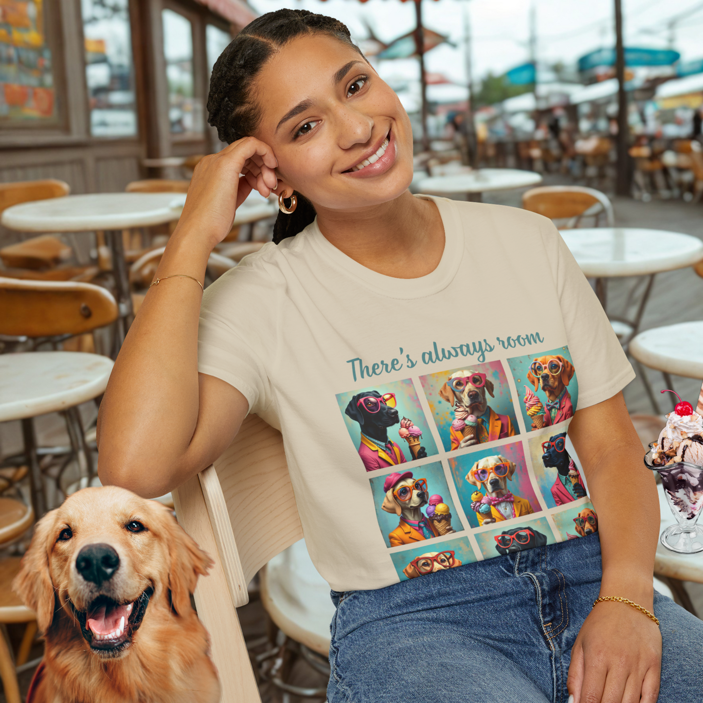 t-shirt dogs with ice cream context sand