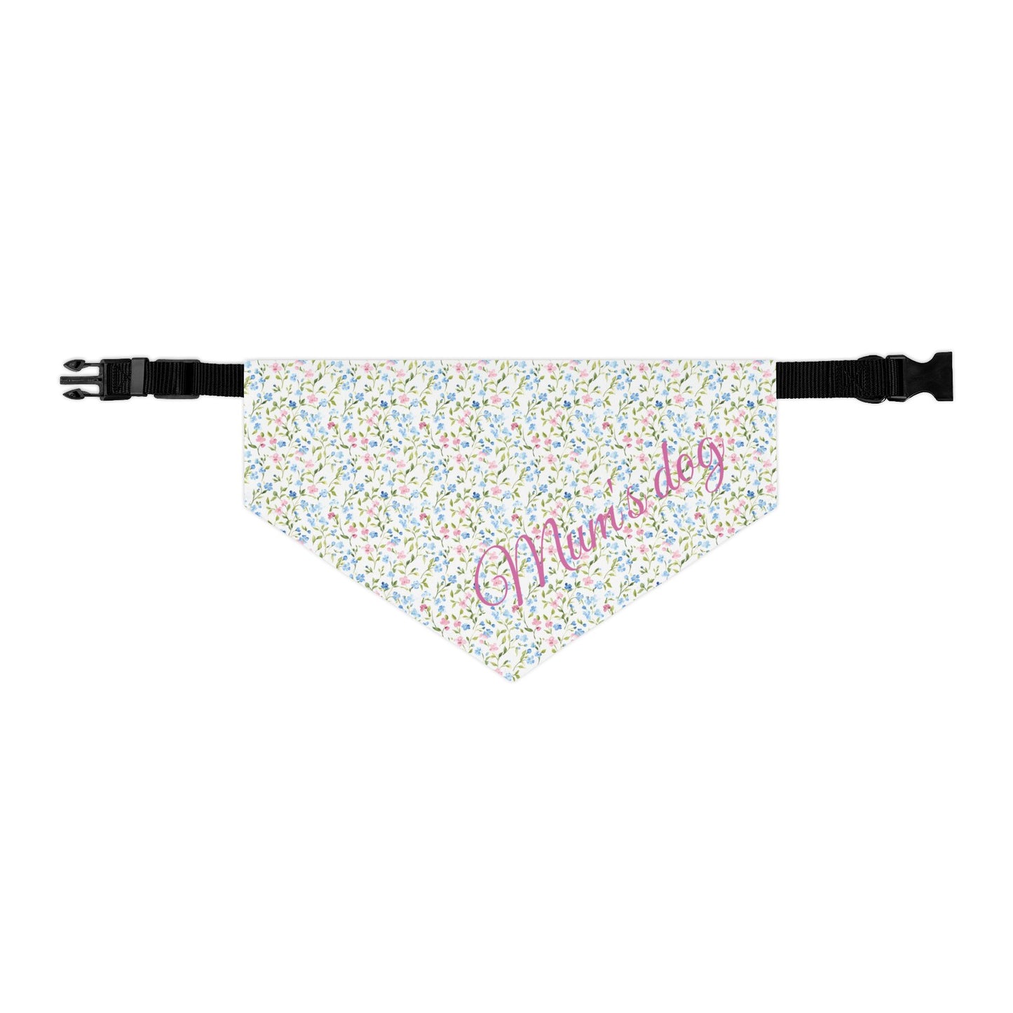 Floral patterned bandana with 'Mum's dearest' text on a white background