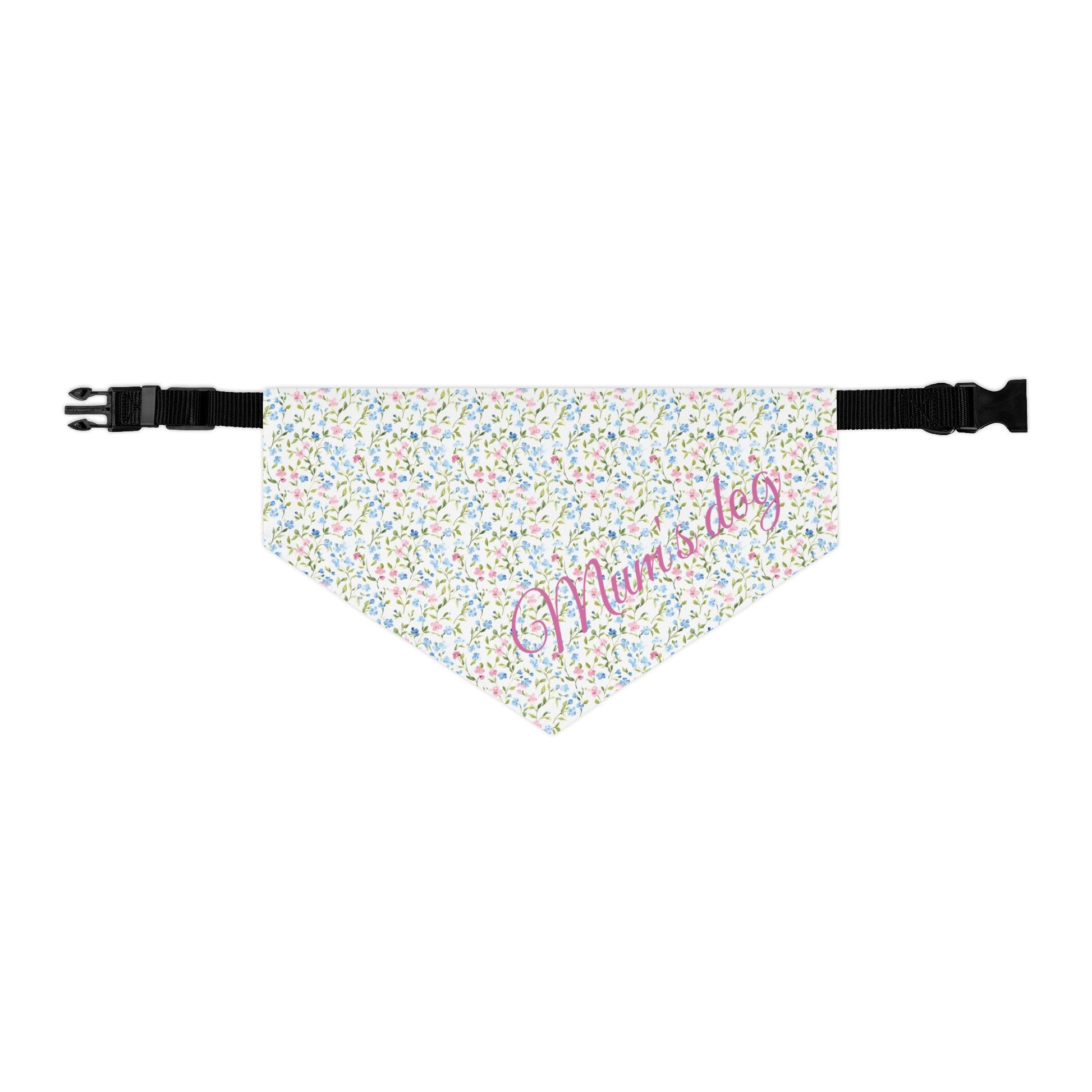 Floral patterned bandana with 'Mum's dearest' text on a white background