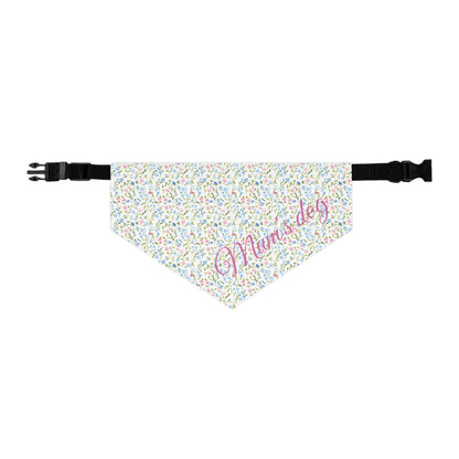 Floral patterned bandana with 'Mum's dearest' text on a white background