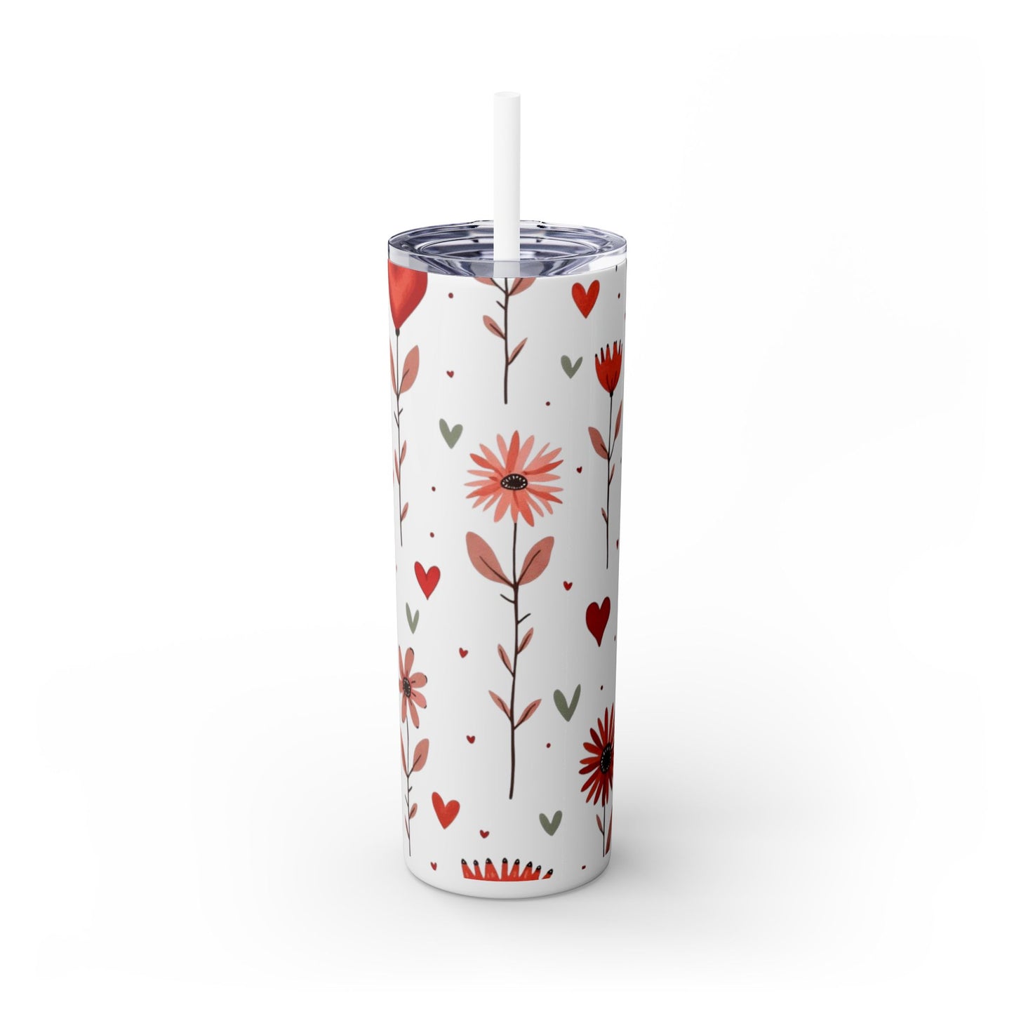 Skinny Tumbler with Straw, 20oz| Floral Water Bottle with Straw| Metal Drink Bottle