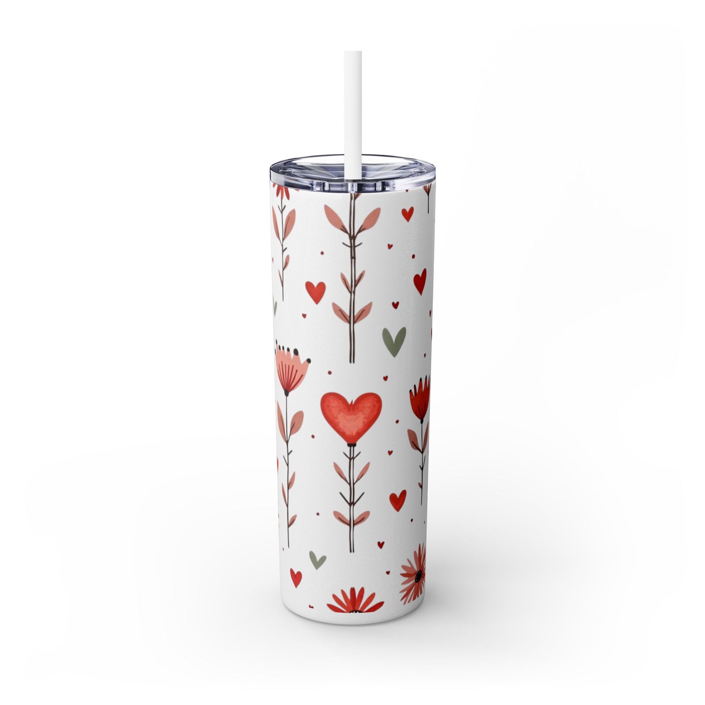 Skinny Tumbler with Straw, 20oz| Floral Water Bottle with Straw| Metal Drink Bottle