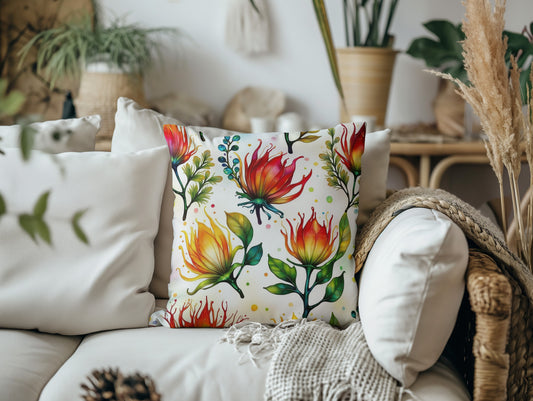 Vibrant Australian Protea Floral Design Throw Pillow 14 or 16-inch context