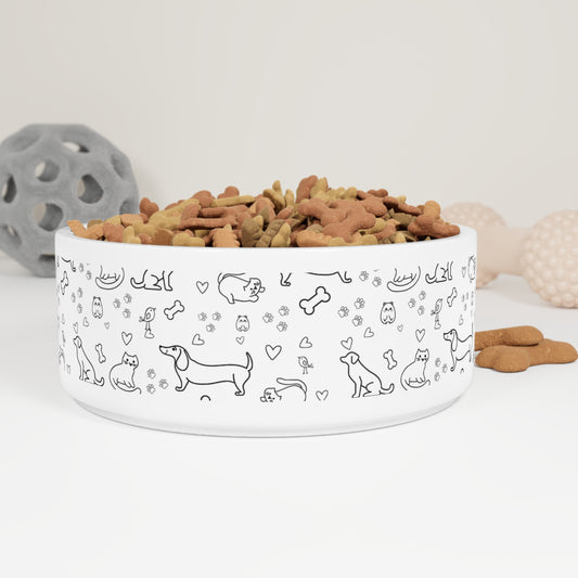 16 oz Ceramic Pet Bowl, Cute Pet Themed Pattern context 1
