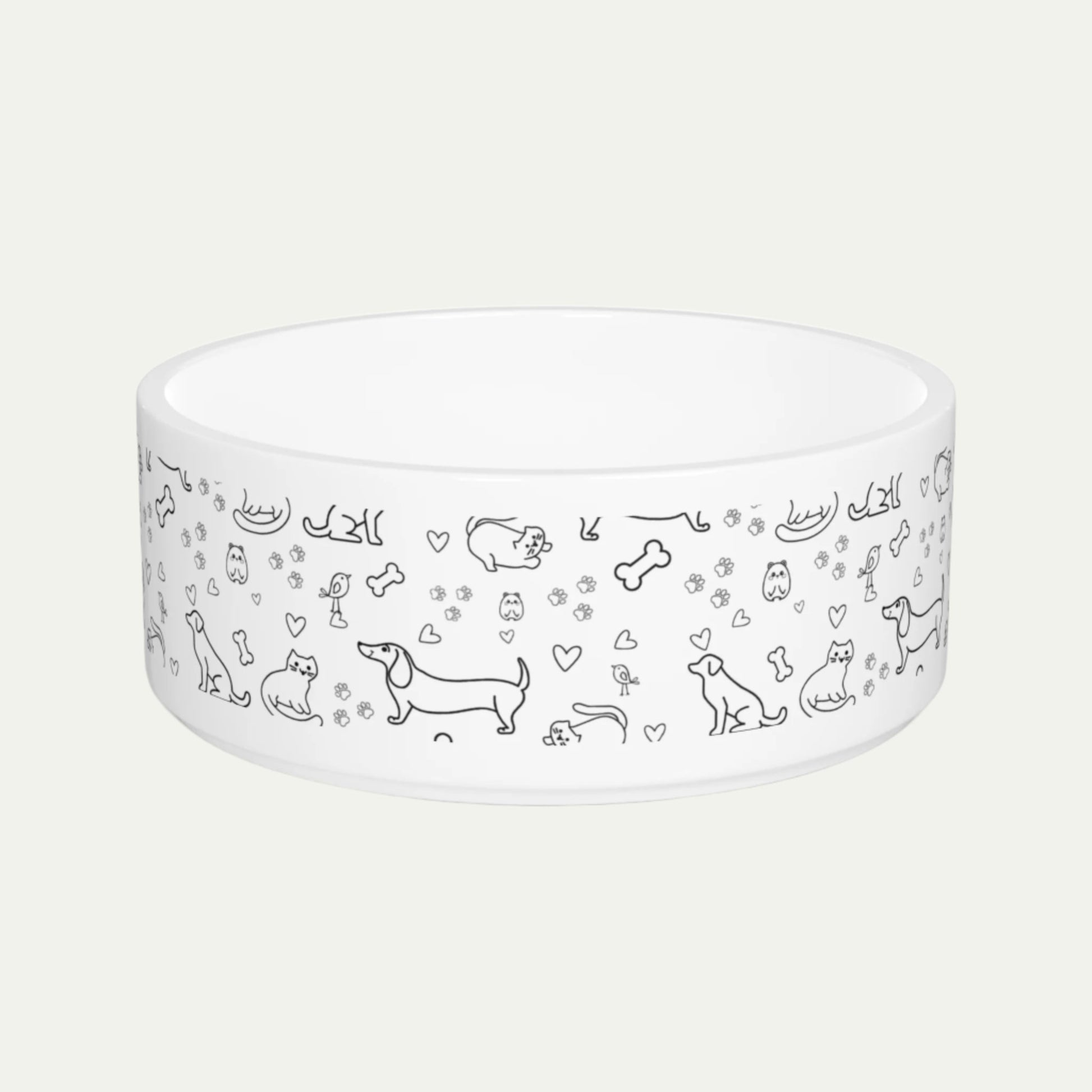 16 oz Ceramic Pet Bowl, Cute Pet Themed Pattern front