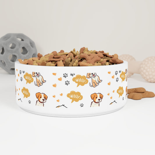 16 oz Ceramic Pet Bowl, Earth Toned Cartoon Pattern context 1