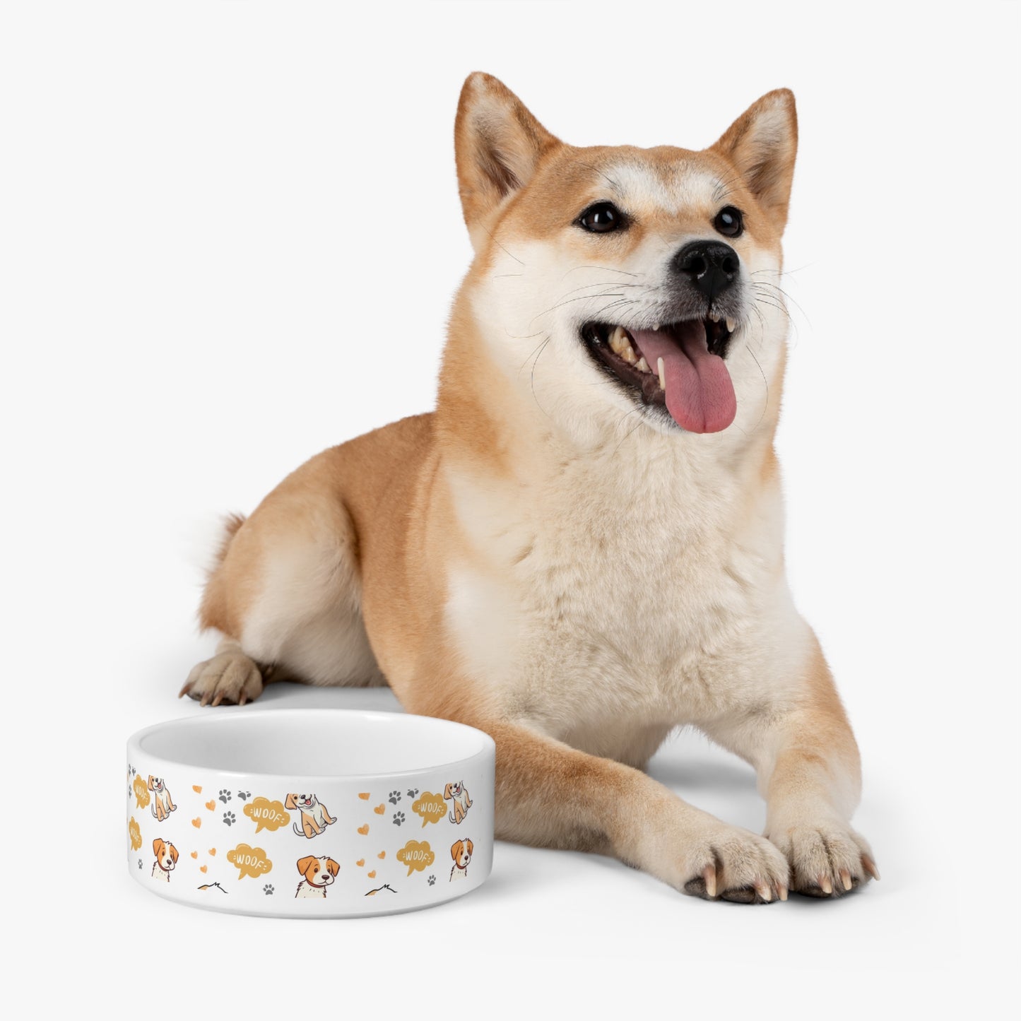 16 oz Ceramic Pet Bowl, Earth Toned Cartoon Pattern context 2