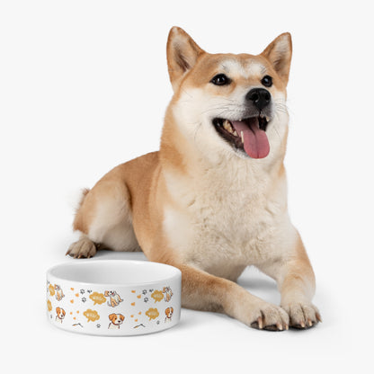 16 oz Ceramic Pet Bowl, Earth Toned Cartoon Pattern context 2