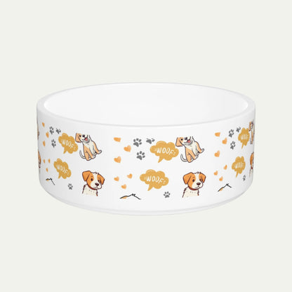 16 oz Ceramic Pet Bowl, Earth Toned Cartoon Pattern front