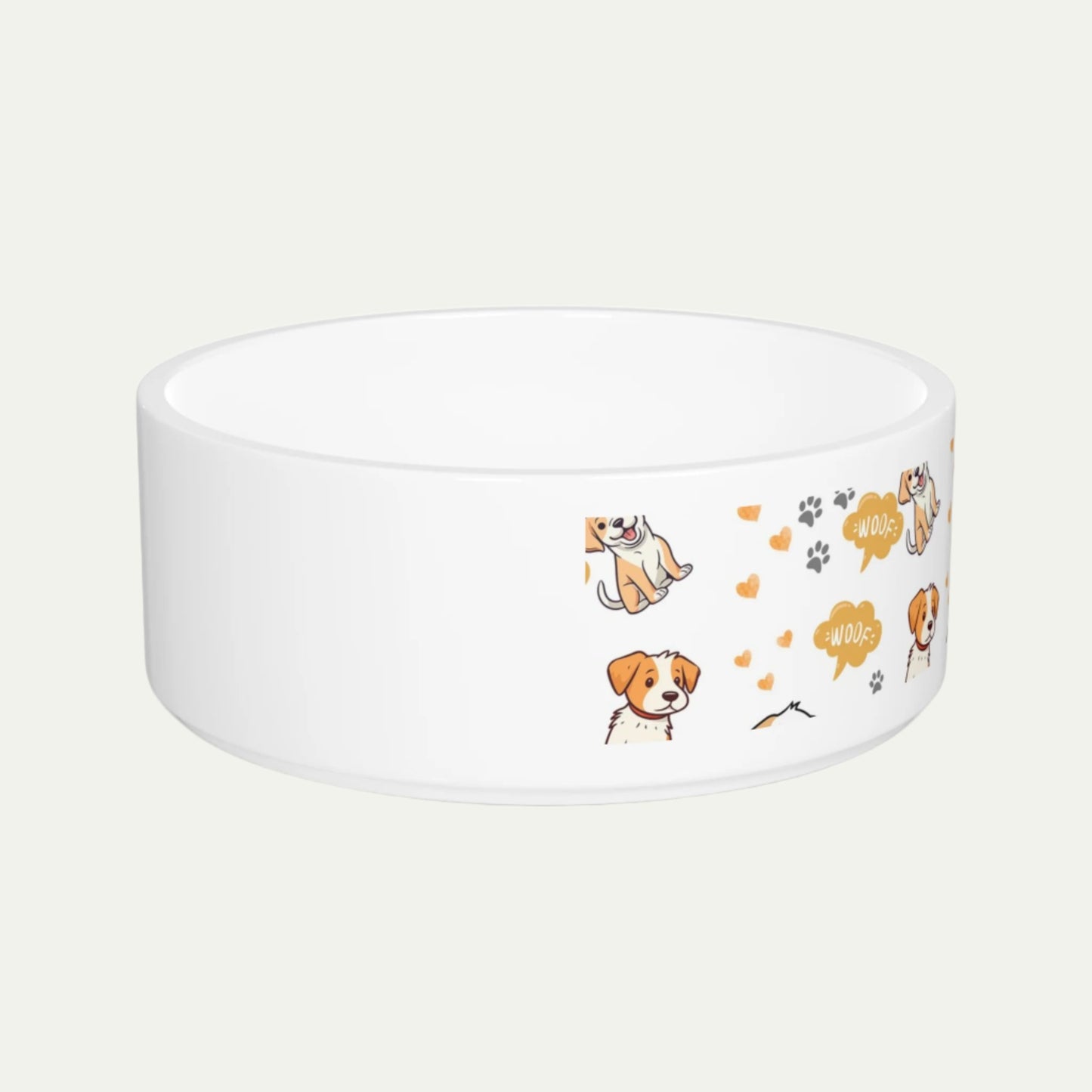 16 oz Ceramic Pet Bowl, Earth Toned Cartoon Pattern left
