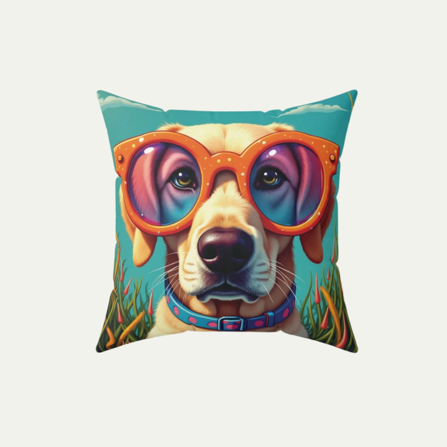 Labrador Retriever Wearing Glasses, Square Accent Pillow,  Teal, 16 inch  Front